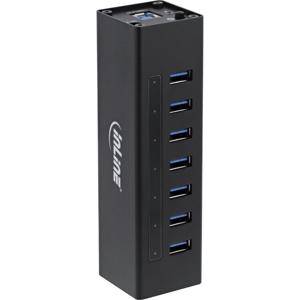 Mauspad USB 3.0 Hub 7 Port Aluminiumgehäuse schwarz mit 2,5A Netzteil