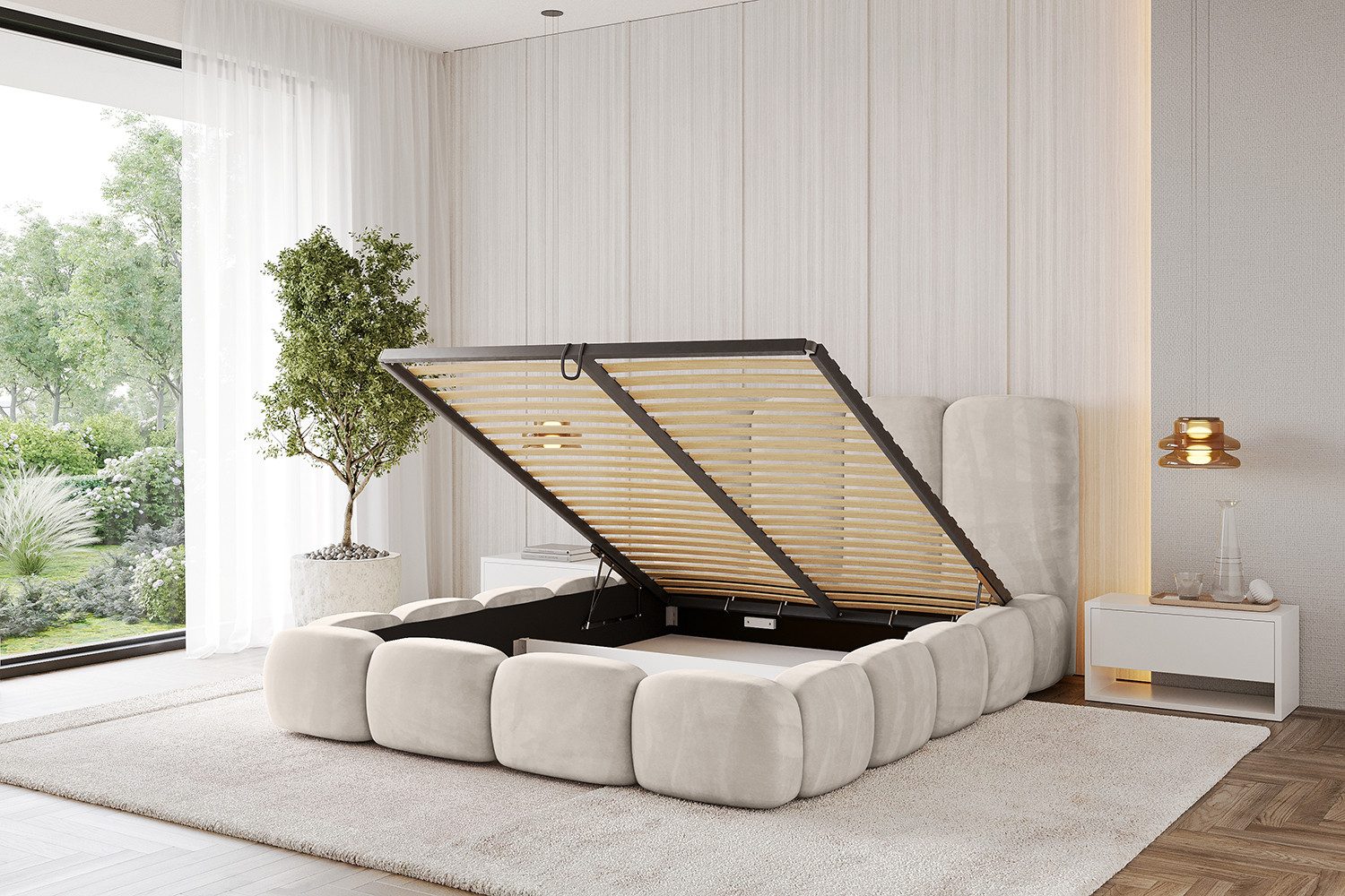 ALTDECOR Polsterbett KALA (Polsterbett mit Bettkasten und Lattenrost, Boxbett ohne Matratze), Doppelbett mit Stauraum, Bett mit Kopfteil