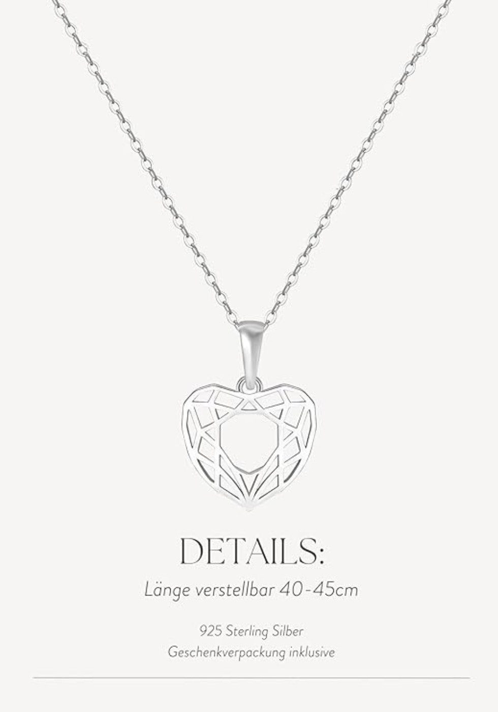 Einzelstück Charm-Kette Halskette Herzform Herzkette 925 Sterling Silber Geschenk