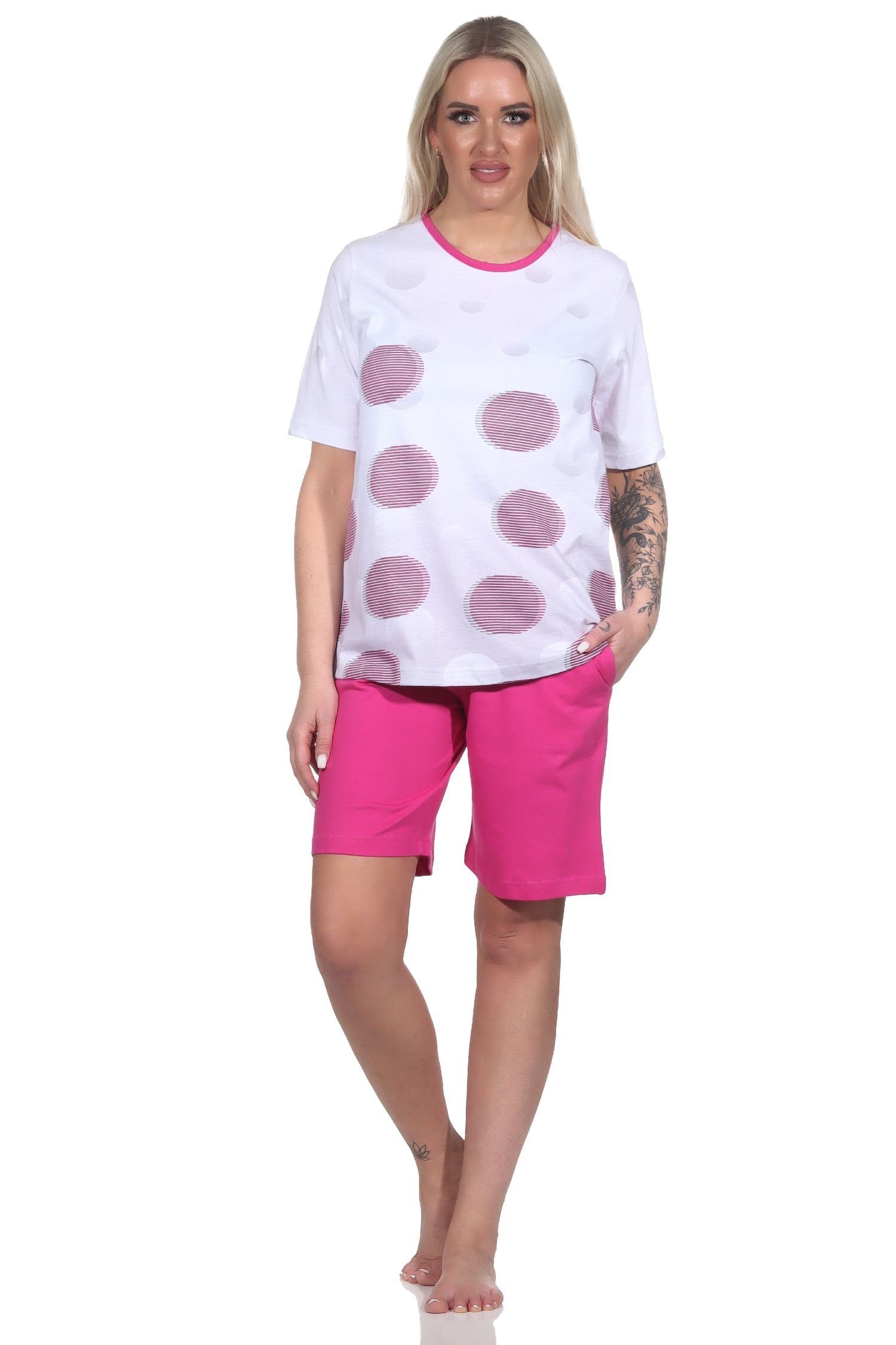 Schlafanzug auch kurzarm in in Damen Optik pink Normann Übergrößen Pyjama Shorty Punkte -