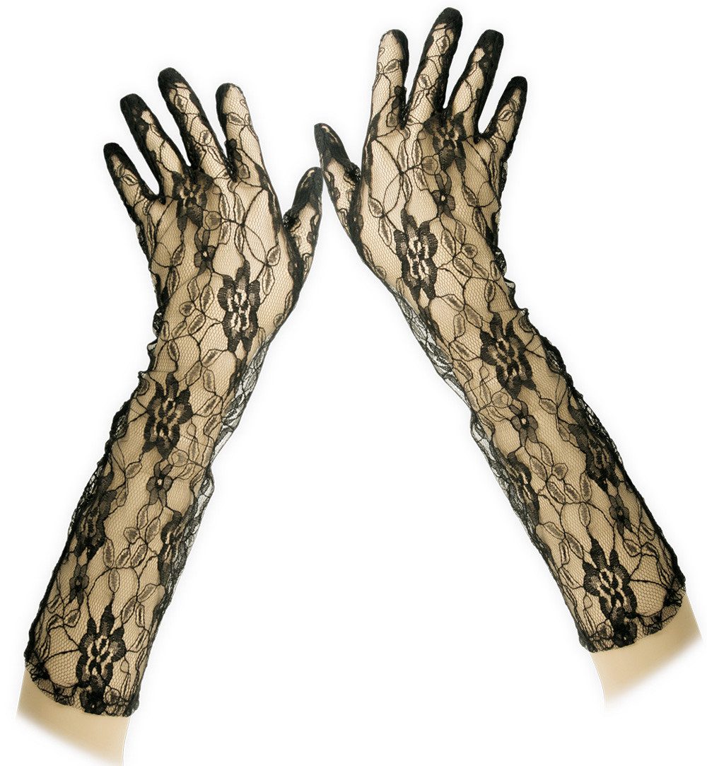 Fries Abendhandschuhe 1 Paar Schwarze Spitzen Handschuhe lang 40 cm Netz Karneval Fasching