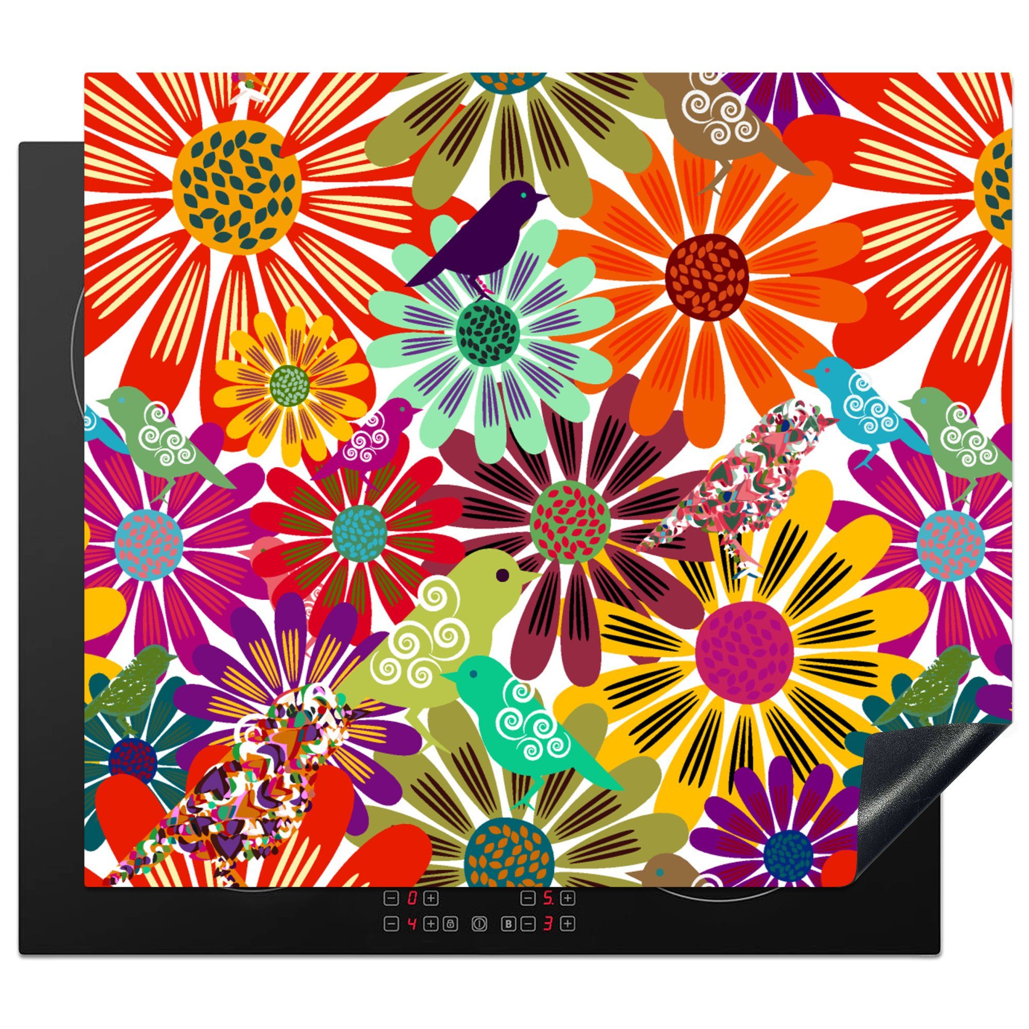 für - (1 - Muster cm, Induktionsmatte MuchoWow 59x52 Blumen die Ceranfeldabdeckung Regenbogen Hippie, tlg), küche, Herdblende-/Abdeckplatte - Vinyl,