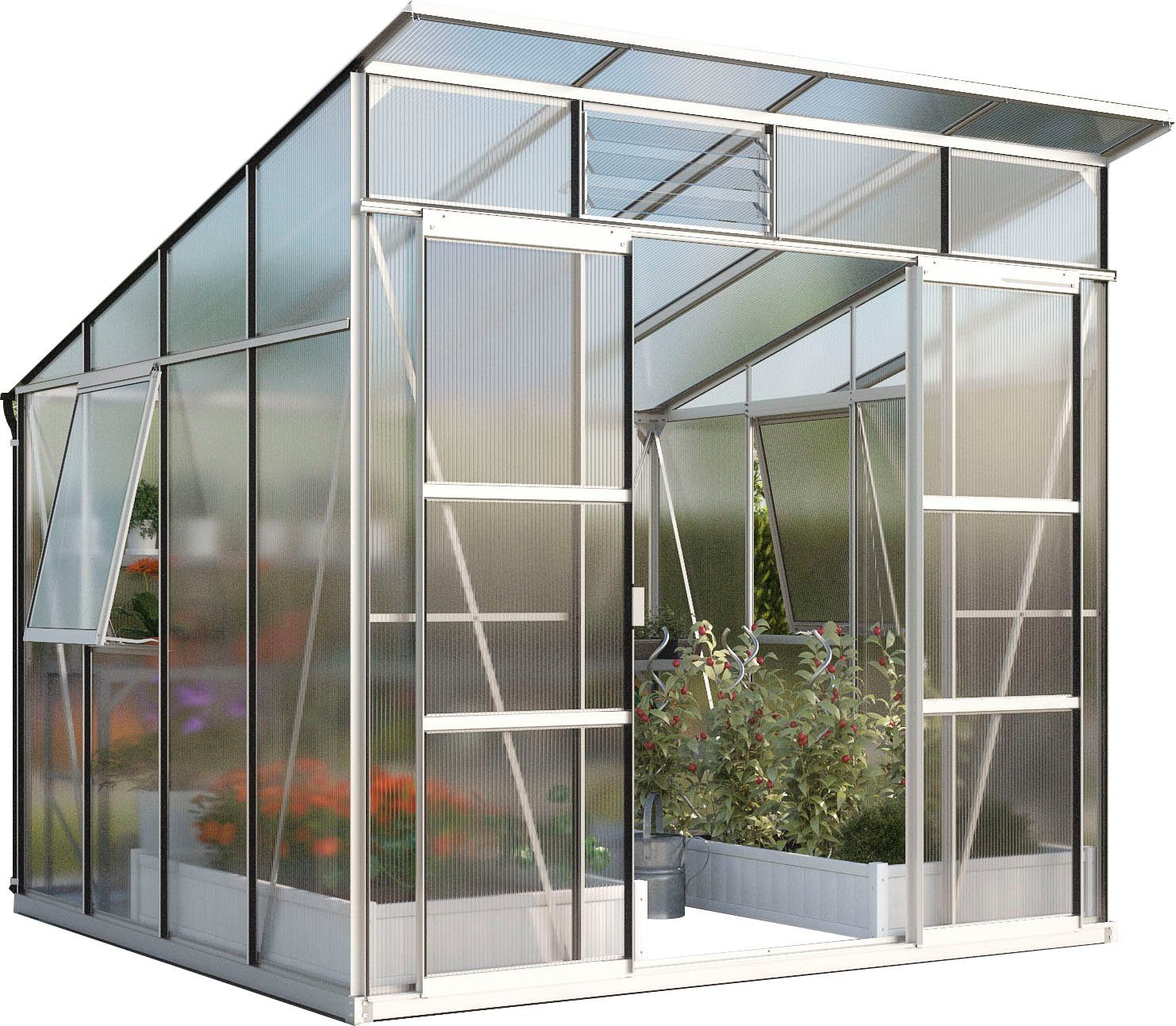 Vitavia Gewächshaus Freya 7600, BxTxH: 258 x 291,6 x 240,4 cm, 6 mm Wandstärke, Alu-Profile, 6 mm Hohlkammerplatten, 6 mm Hohlkammerplatten silberfarben
