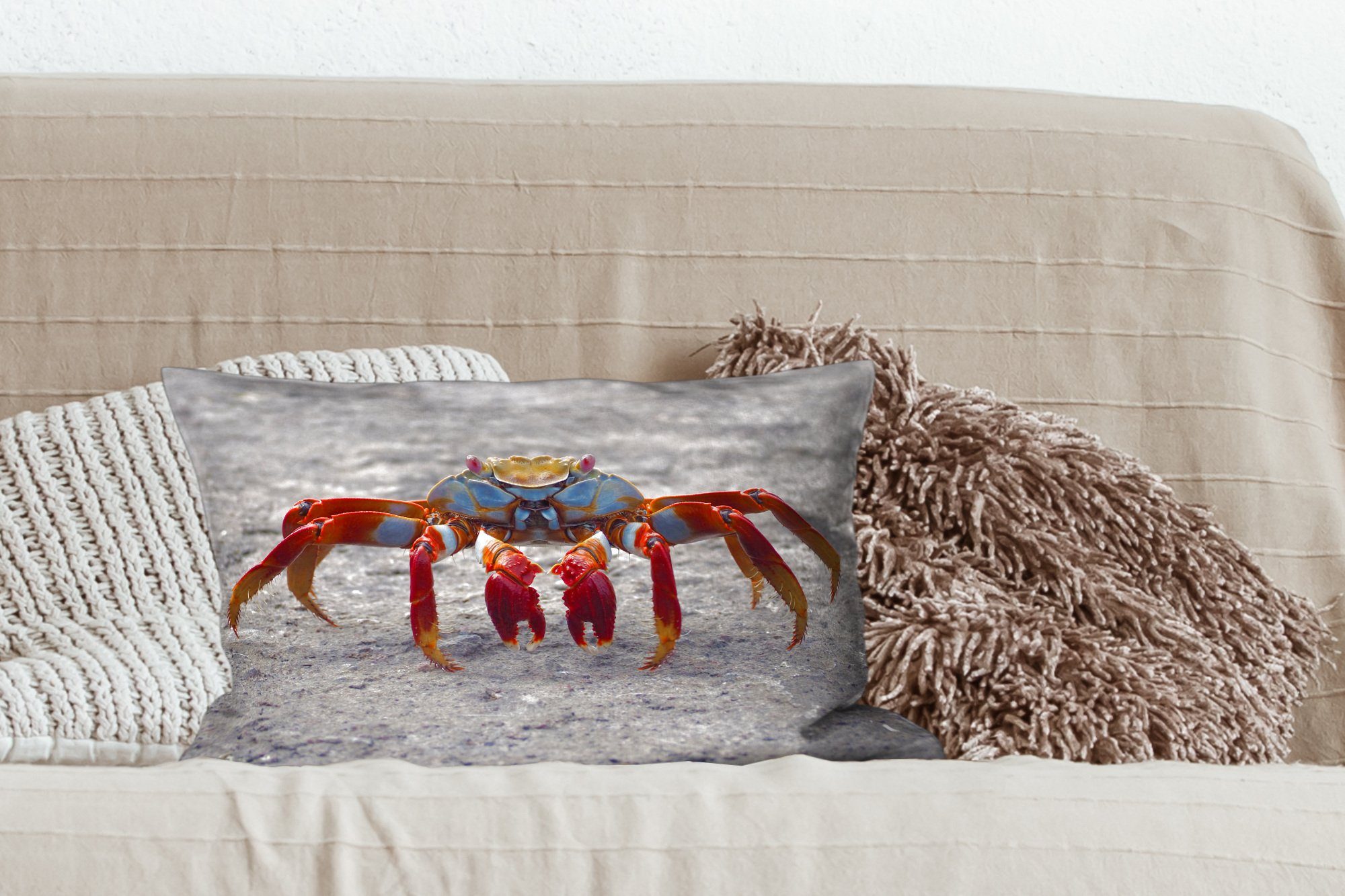 Schlafzimmer Füllung, - Krabbe, Dekokissen Dekokissen mit Strand - Wohzimmer Zierkissen, Tiere MuchoWow Dekoration,