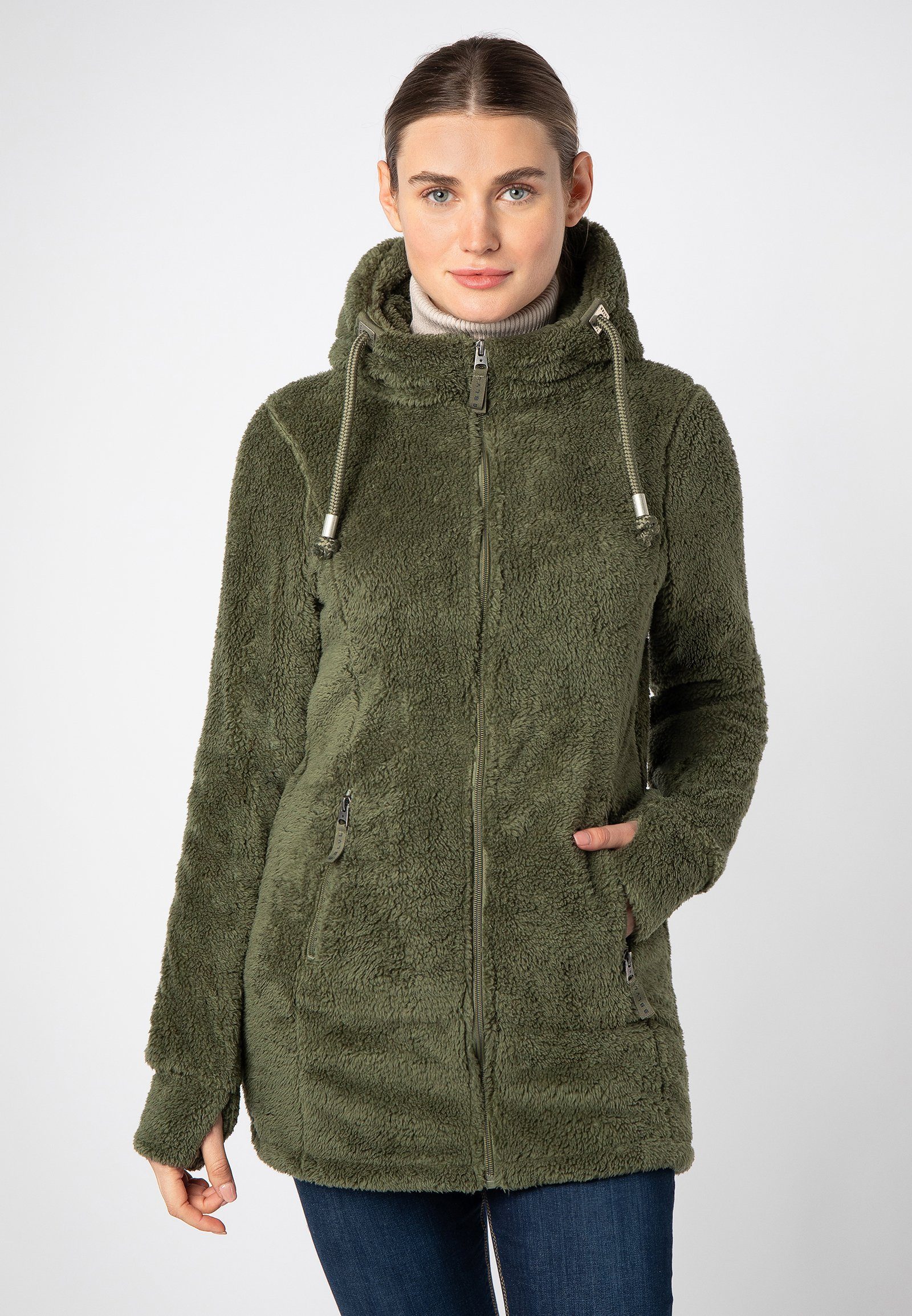 SUBLEVEL Fleecejacke Kuschelfleece Jacke mit Kapuze middle-green