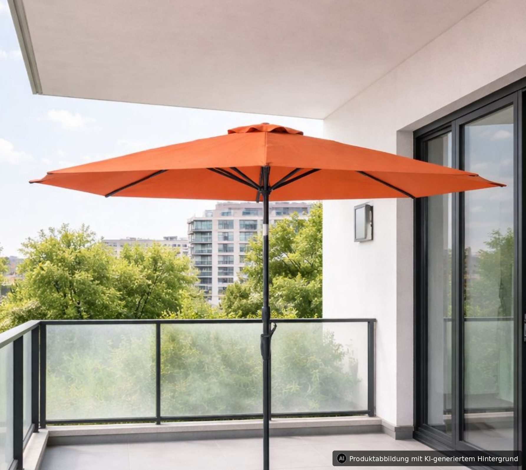 Leco Sonnenschirm Marktschirm Partyschirm Balkonschirm Ø 300 cm rund anthrazit Orange *, LxB: 300x300 cm, Knickfunktion durch Drehrad-Verstellung