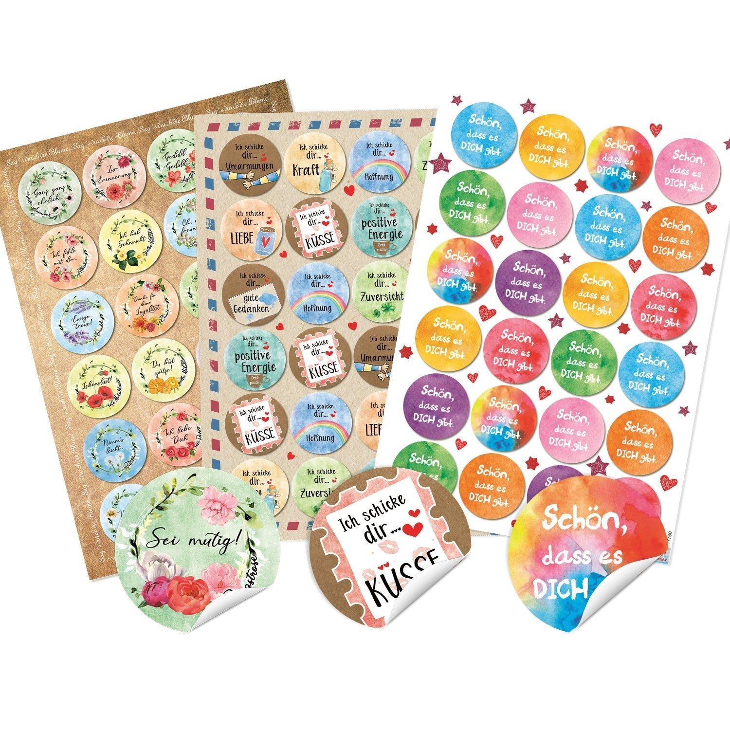 Logbuch-Verlag Aufkleber Aufkleber Set 3 x 24 bunte Sprüche Sticker 4 cm