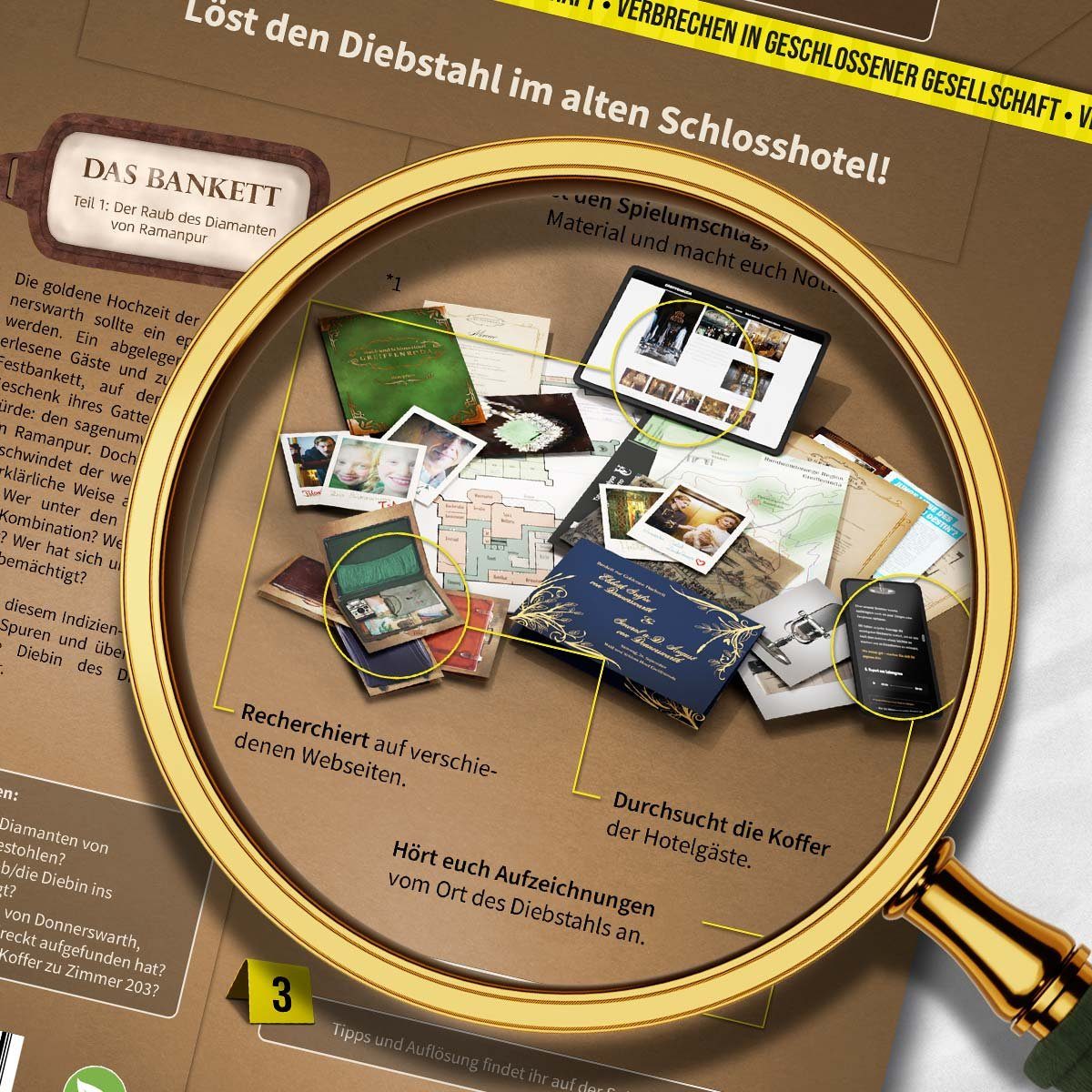 MAGNIFICUM Spiel Detektivspiel / Krimispiel für Erwachsene, Das Bankett - Teil 1 - Der Raub des Diamanten von Ramanpur, Made in Germany