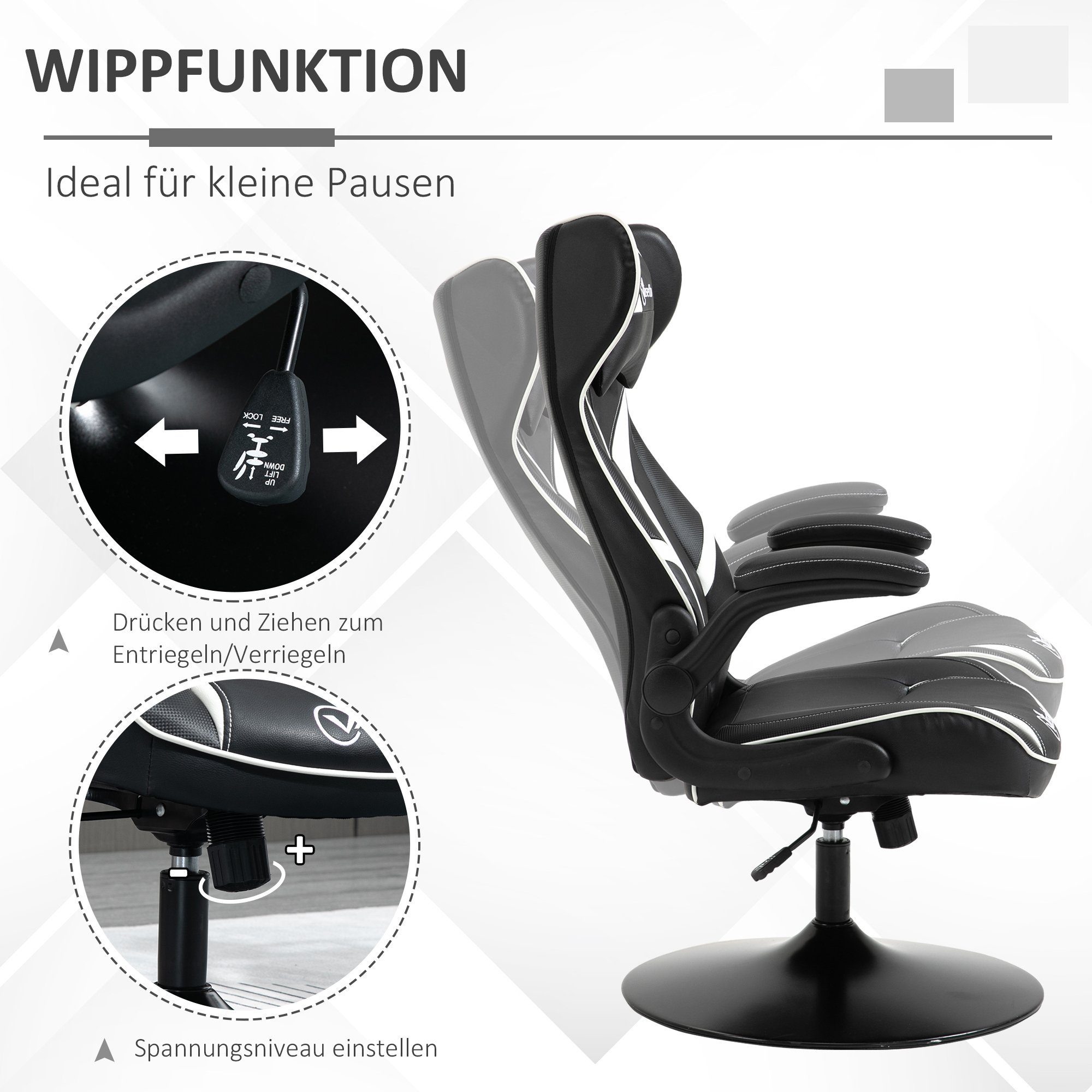 schwarz/weiß Vinsetto Schreibtischstuhl Stuhl ergonomisch Gaming | schwarz/weiß