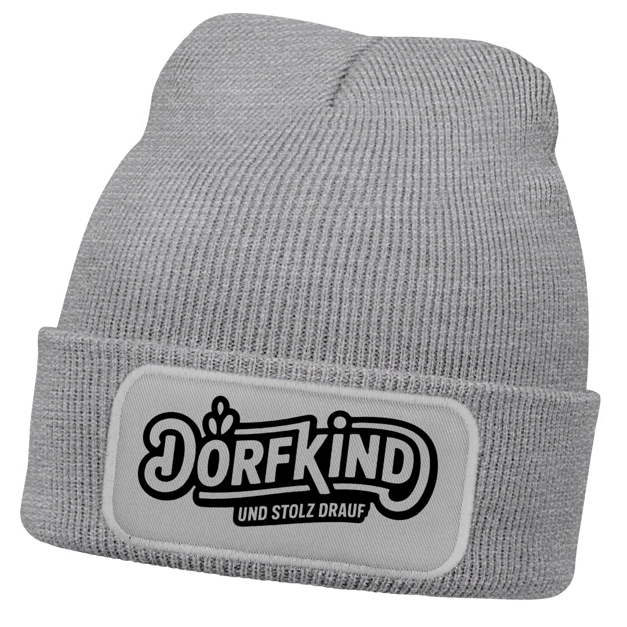 Strickmütze Damen Beanie mit Patch Dorfkind Aufdruck Strickmütze mit Spruch