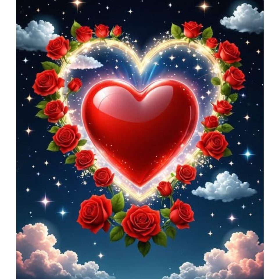 Rötting Design Malen nach Zahlen Diamond Painting Set 5D DIY Motiv Rosenherz im Sternenmeer (Komplett-Set), Diamond Painting Vollbild, Vollständiges Zubehörpaket