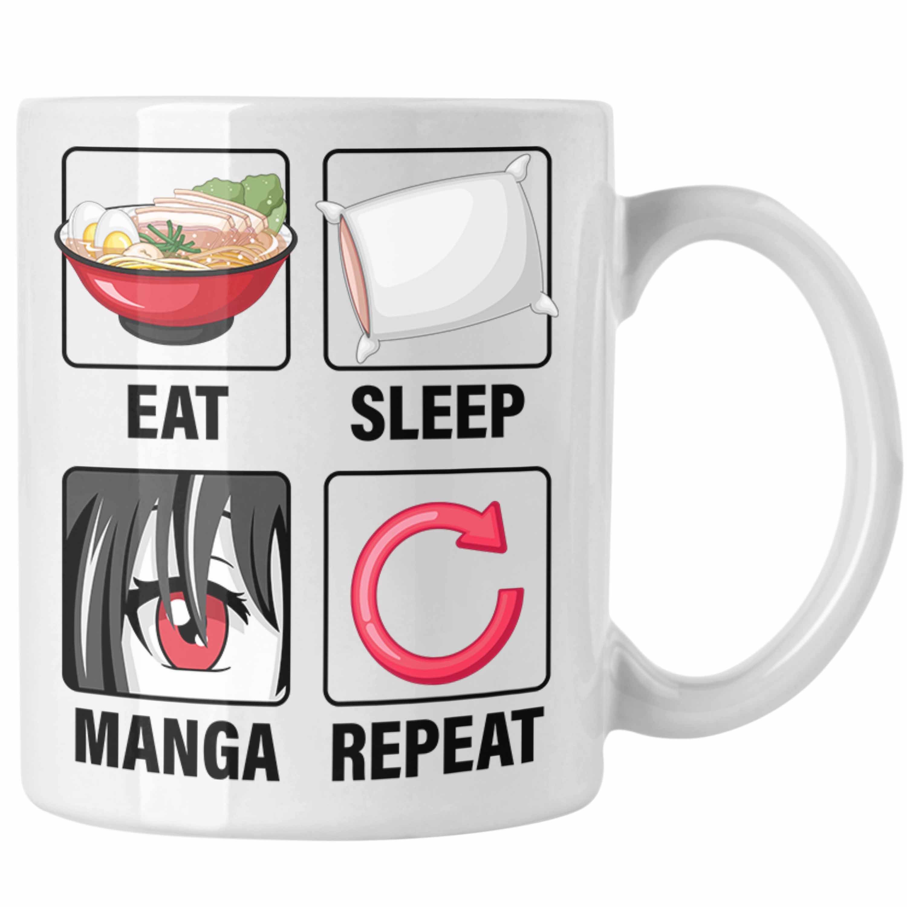 Trendation Tasse Eat Sleep Manga Repeat Tasse Geschenk Geschenkidee Manga Liebhaber Weiss