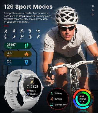 Lige Smartwatch (1,43 Zoll, Android, iOS), Herren mit Telefonfunktion, 129 Sportmodi, AMOLED Touchscreen, 360 mAh