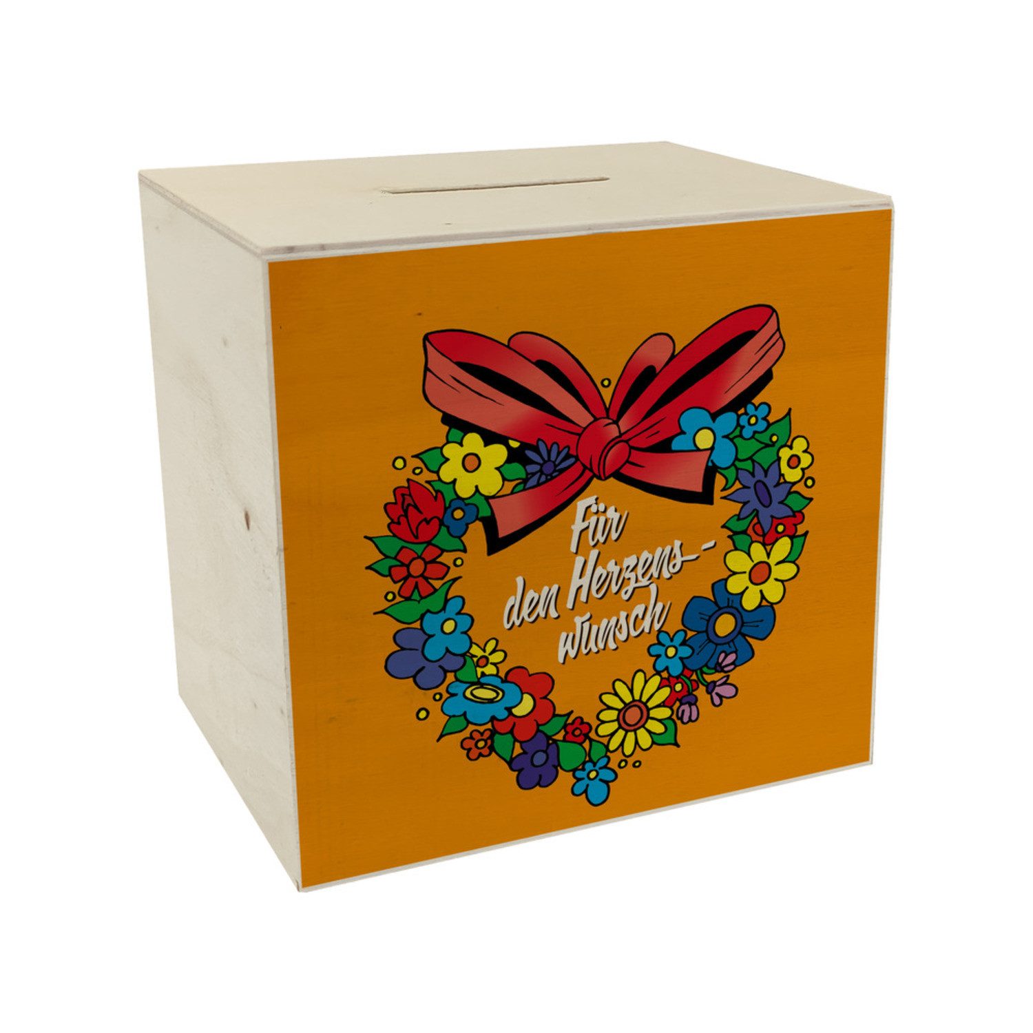 Spardose Spardose aus Holz Herzenswunsch in {orange}