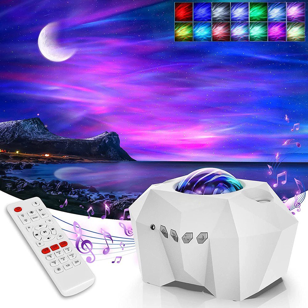 Rosnek Projektionslampe Aurora Star Moon Lichter Projektor,Galaxie Lichter Projektor,Bluetooth, LED wechselbar, Kaltes Weiß, mit Fernbedienung