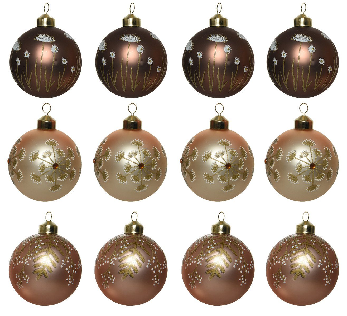 Decoris season decorations Christbaumschmuck, Weihnachtskugeln Glas 8cm mit Blumen Motiv 12er