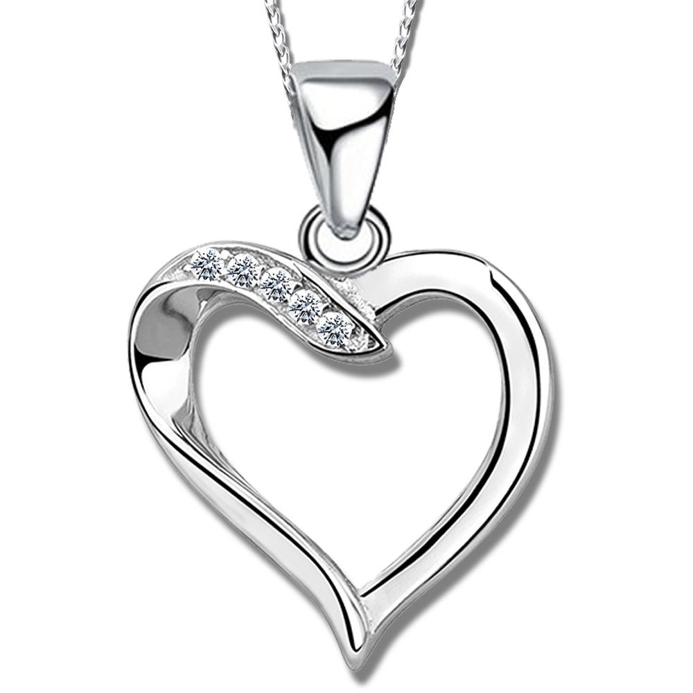Limana Herzkette echt 925 Sterling Silber Kette mit Herz Anhänger, Zirkonia günstig online kaufen