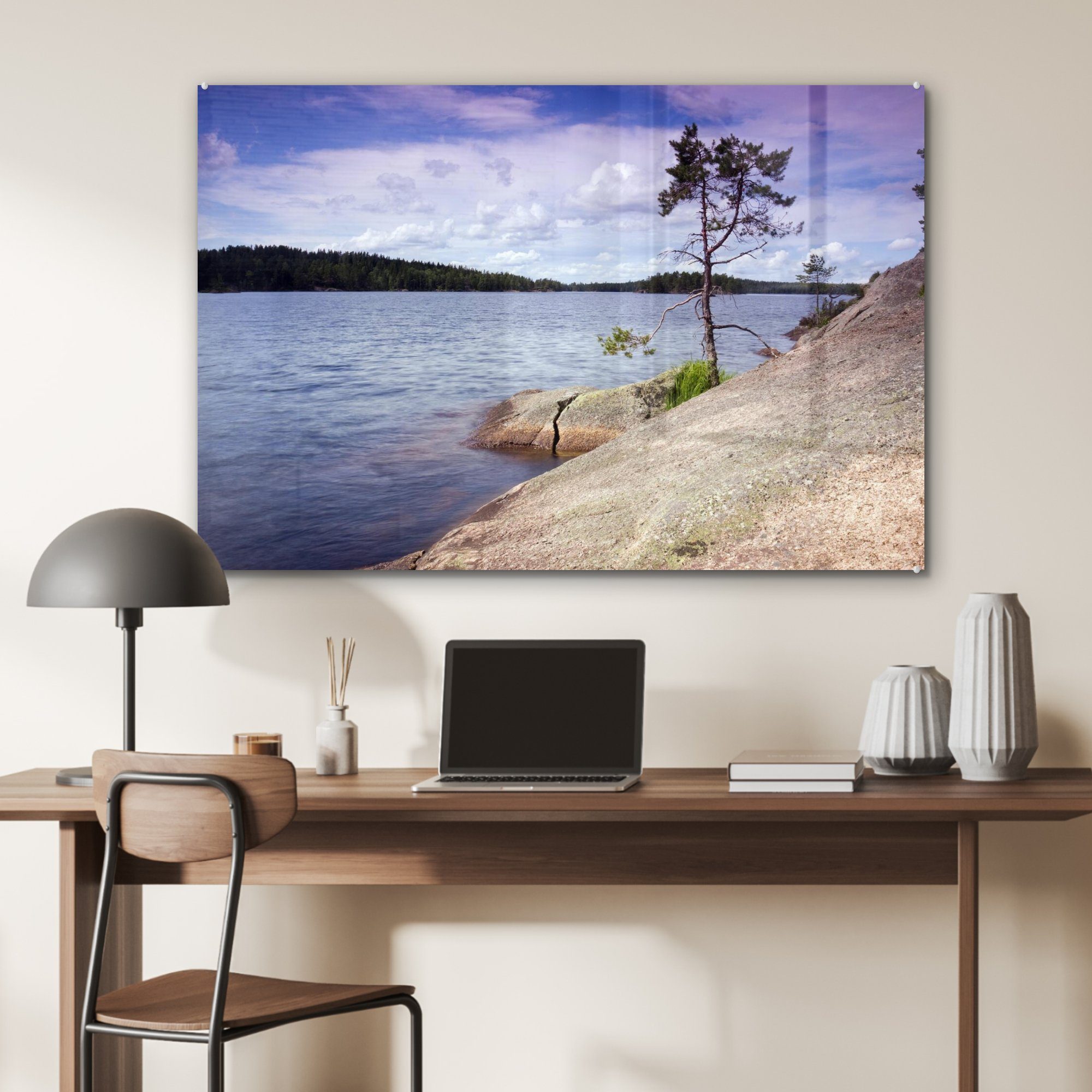 MuchoWow Acrylglasbild Farbenfroher Himmel über Schlafzimmer St), Wohnzimmer Schweden, in dem & (1 Acrylglasbilder Tiveden-Nationalpark