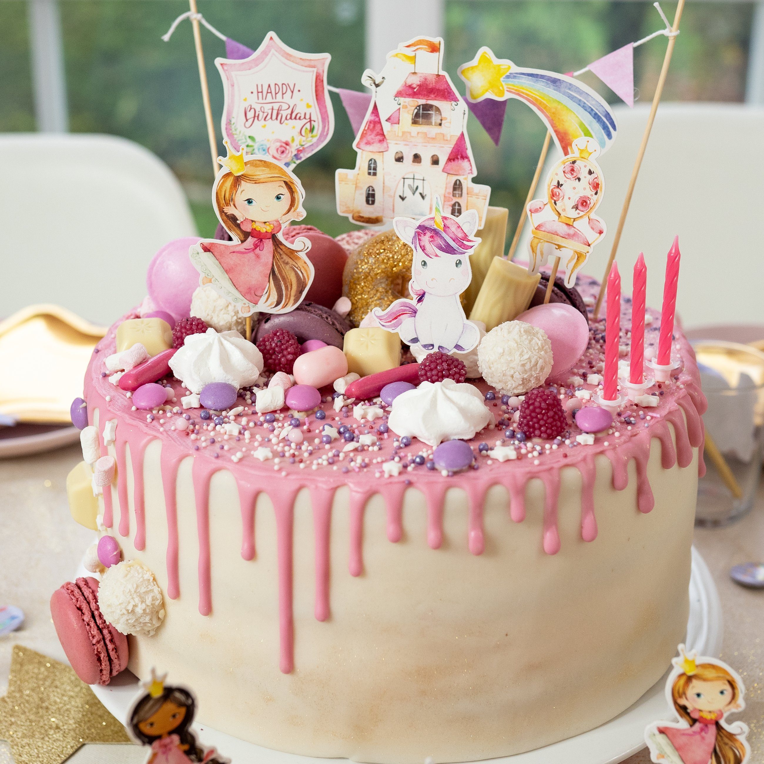 PAPIERDRACHEN Papierdekoration Cake Topper - Kuchendekoration- 19-teilig -in verschiedenen Designs, Kuchenstecker für den Kindergeburtstag