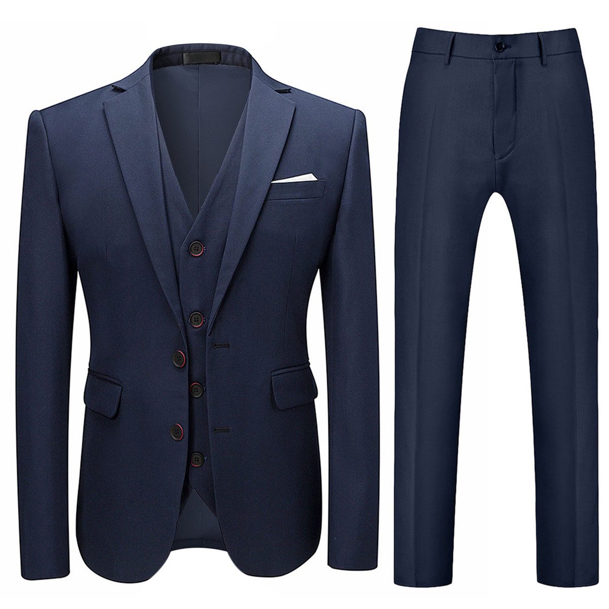 Allthemen Anzug (3 tlg, Sakko & Hose & Weste) Herren Business Anzug Slim Fit im klassischen Look