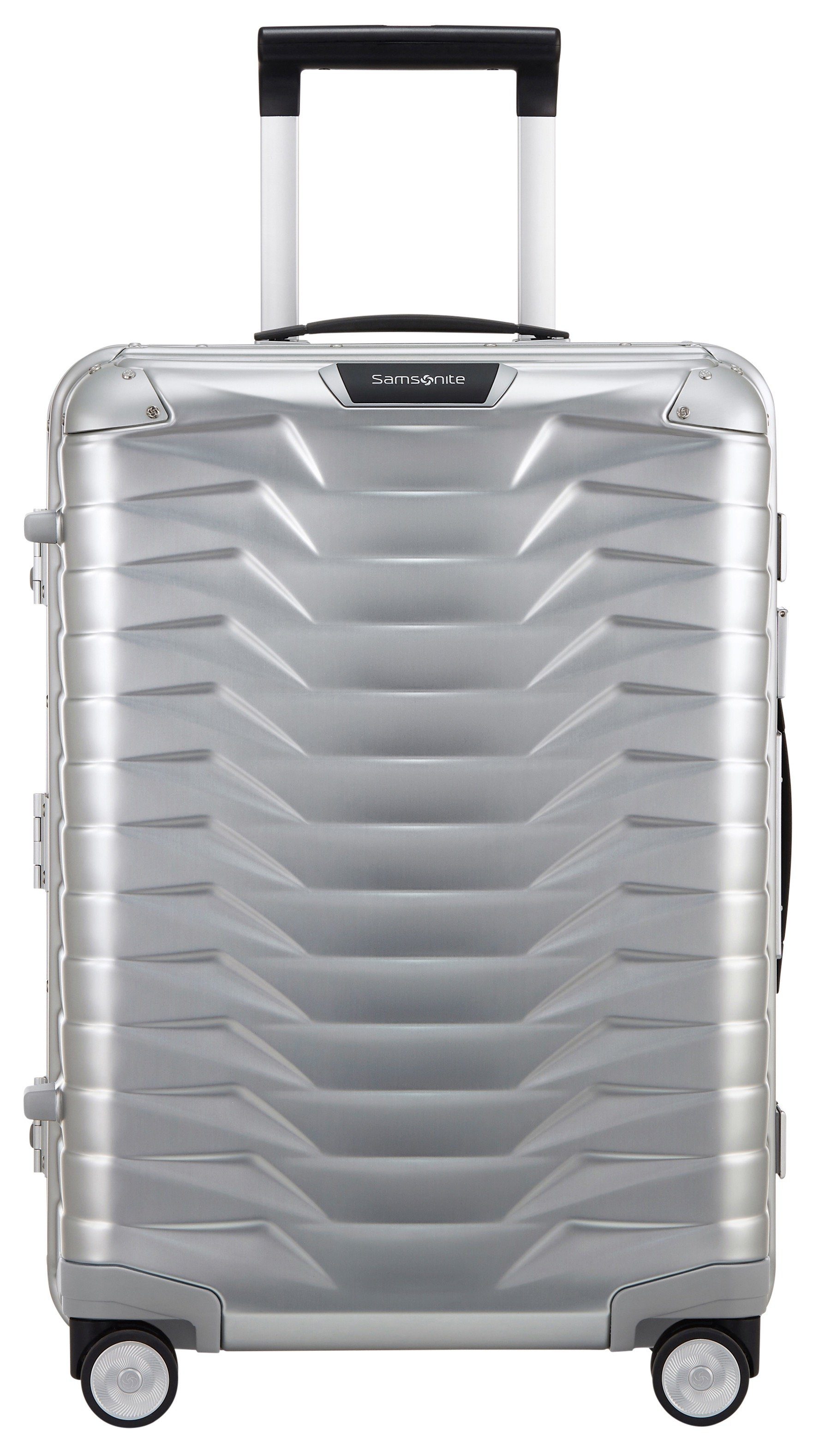 Samsonite Hartschalen-Trolley PROXIS ALU, verschiedene Größen, 4 Rollen, aus Aluminium, mit Kreuzspanngurt, mit integriertem Namensschild