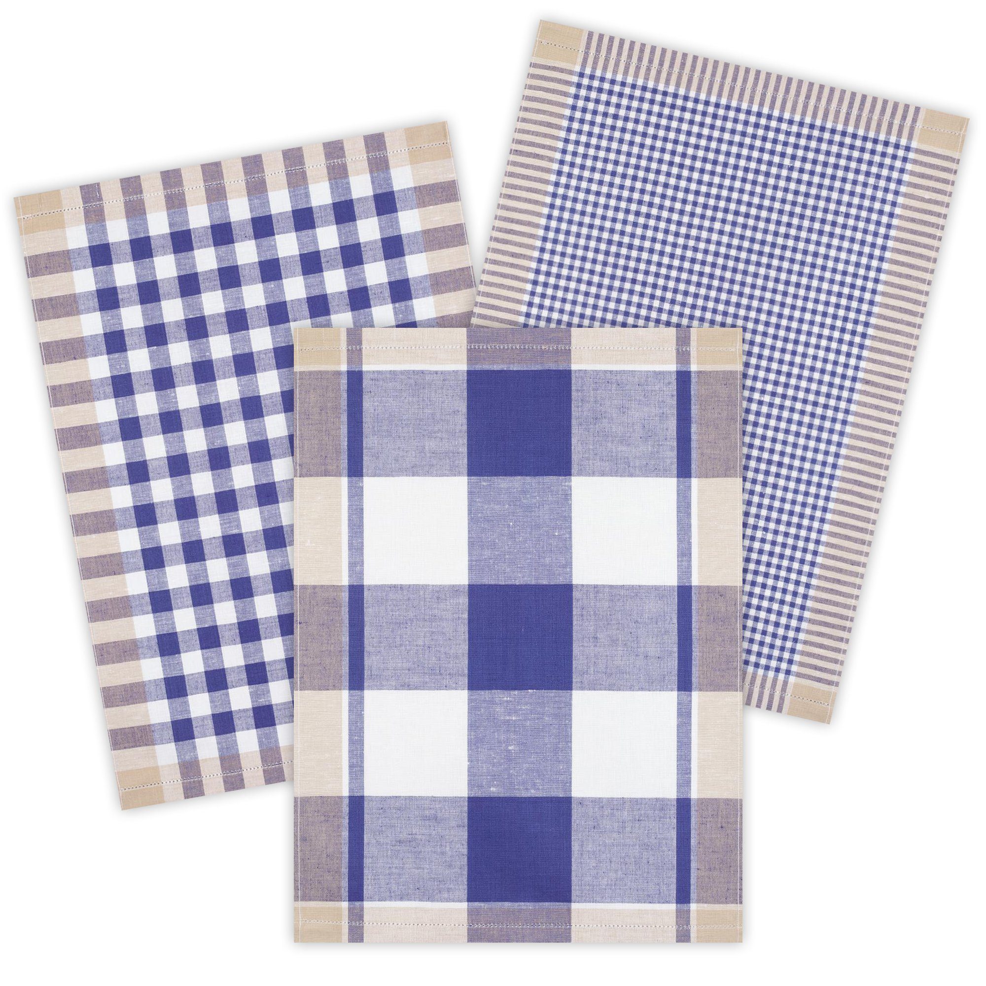 Kracht Geschirrtuch Landhaus, (Set, 3-tlg., Set), 3er Pack Geschirrtücher (3 Stück), ca. 50 x 70 cm, Halbleinen Blau