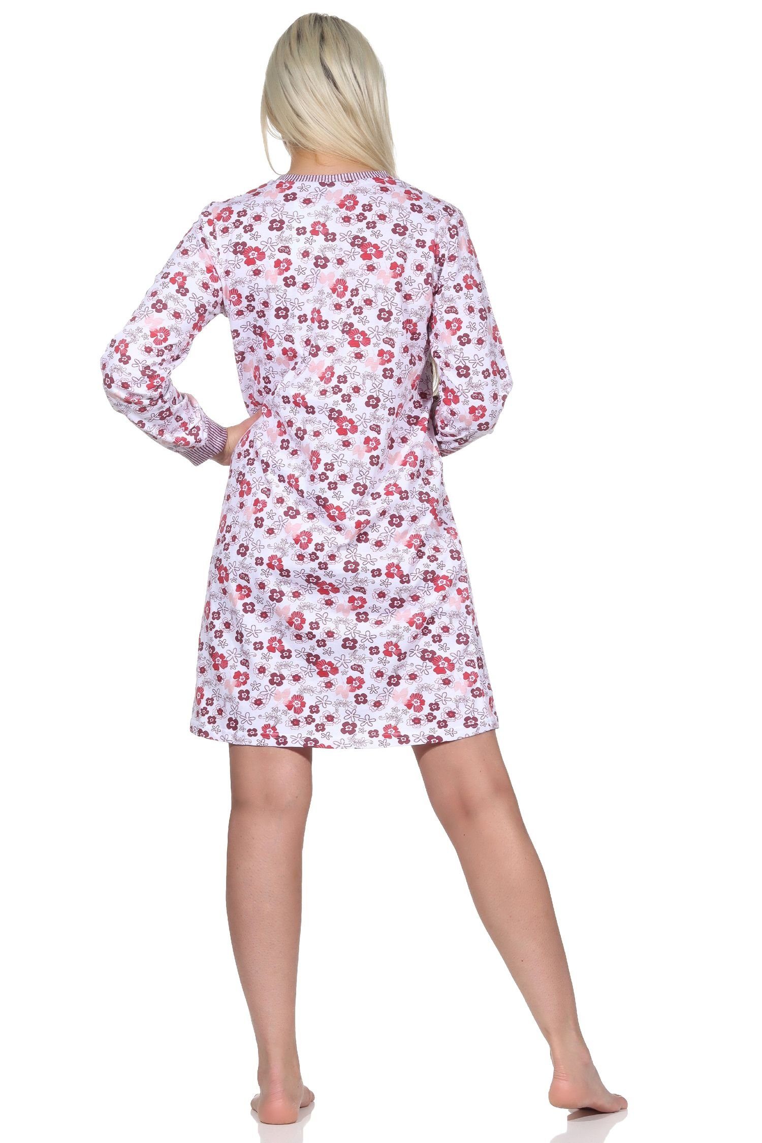 Normann Nachthemd Damen Nachthemd an langarm den in floraler Optik Bündchen beere Ärmeln mit