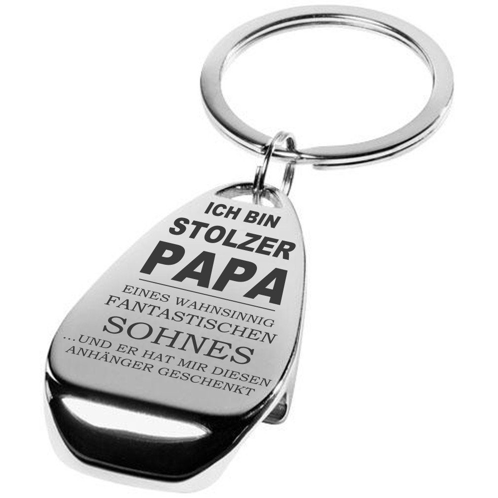 Lieblingsmensch Schlüsselanhänger Ich bin stolzer Papa -Sohn-... witzig & praktisch- Flaschenöffner (Schlüsselanhänger mit Gravur, inklusive Schlüsselring), Robuste und filigrane Lasergravur