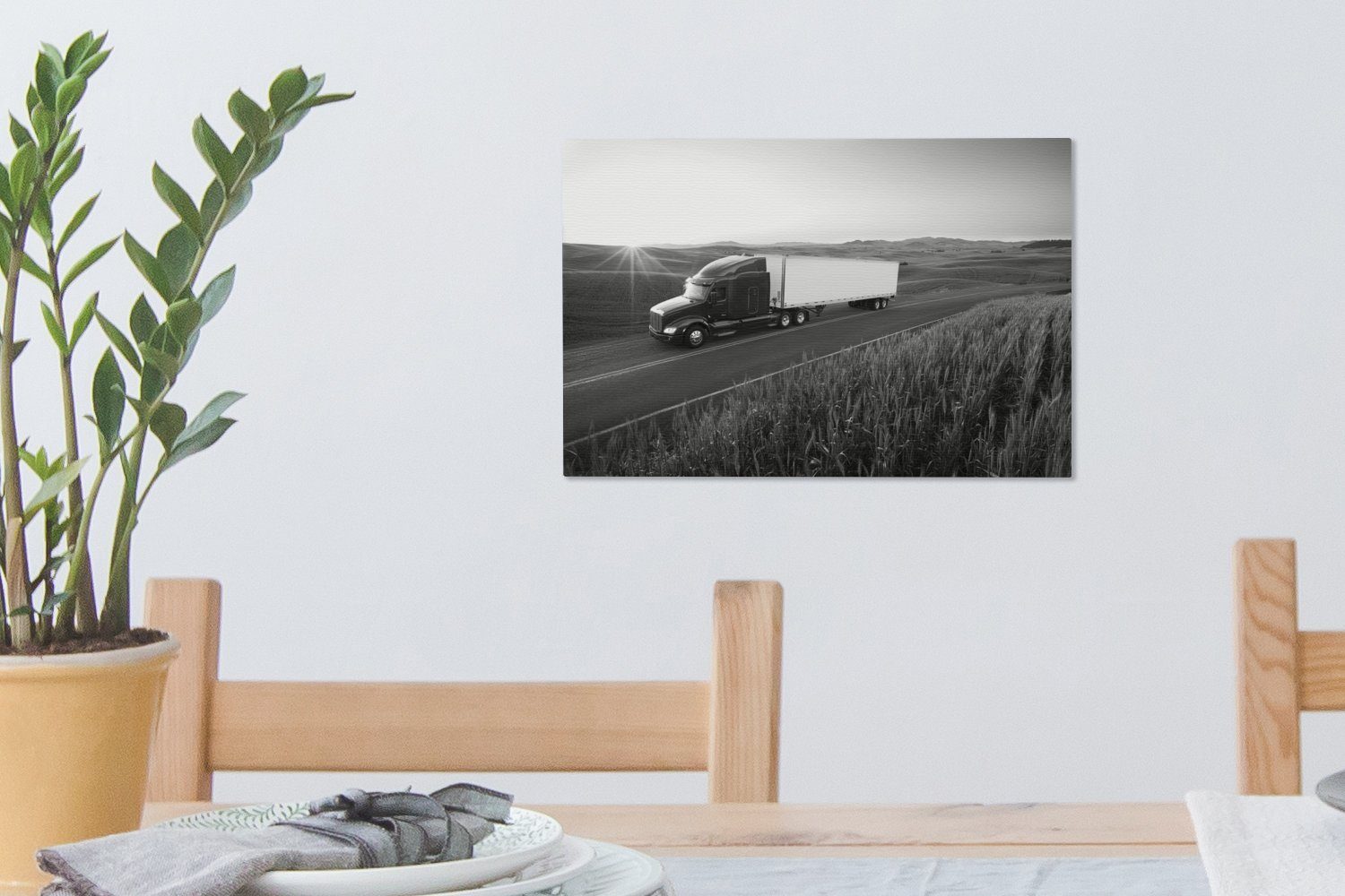 Leinwandbild in 30x20 OneMillionCanvasses® Leinwandbilder, weiß, schwarz einer Wanddeko, (1 und cm St), - Lkw-Fahren Umgebung Wandbild Aufhängefertig,