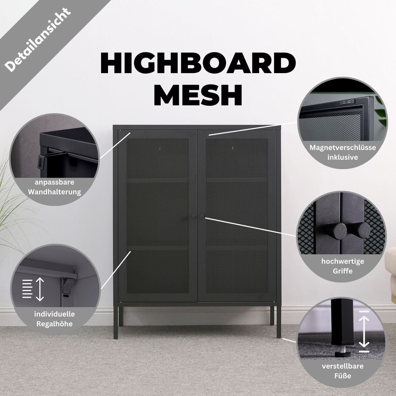 Mein-Regal Highboard MESH, Schwarz Highboard aus günstig online kaufen