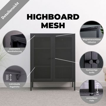 Mein-Regal Highboard, Highboard Mesh aus Metall mit 2 Türen, 2 Einlegeböden