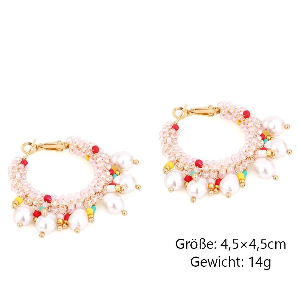 AUzzO~ Paar Ohrhänger Paar Kreis-Ohrringe Rosa im Brautschmuck Damenschmuck farbig Bohemian-Stil
