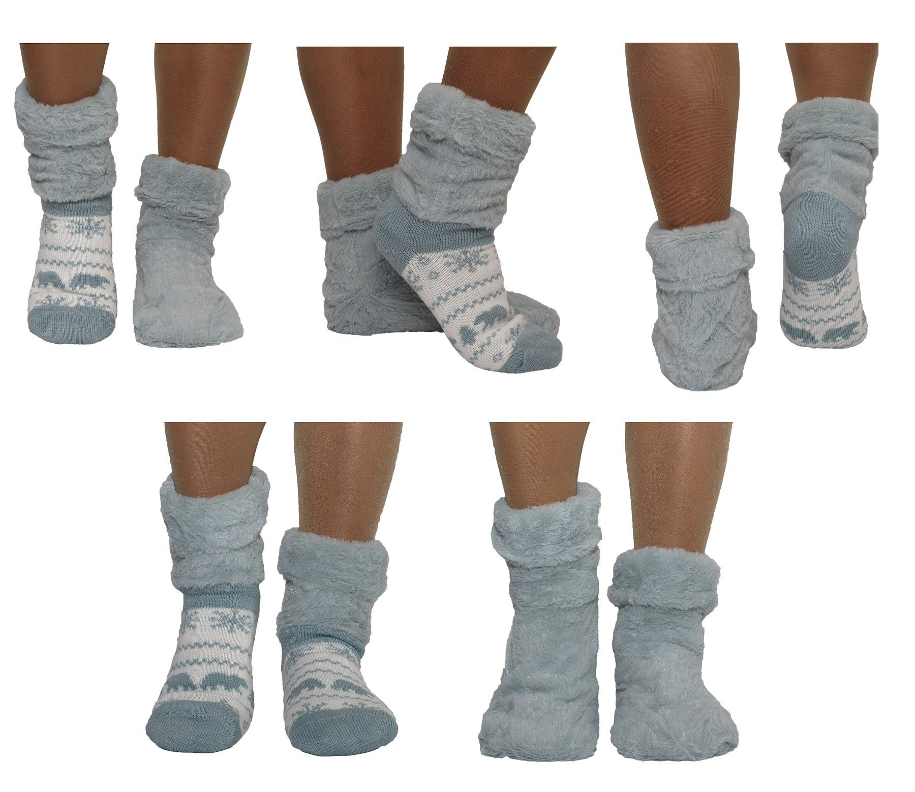 Antonio Haussocken Hüttensocken Haussocken Hüttenschuhe Wendbar 2 in 1 Bär Größe: 35-38
