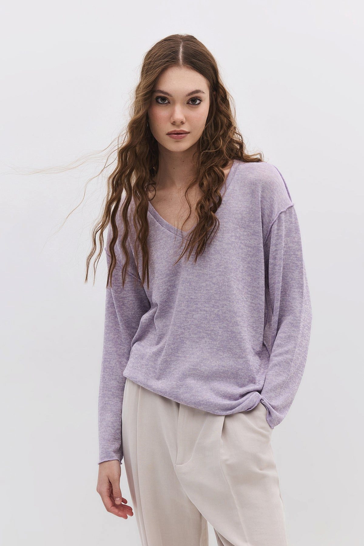 No Matter What Blusentop Langärmlige Bluse mit V-Ausschnitt