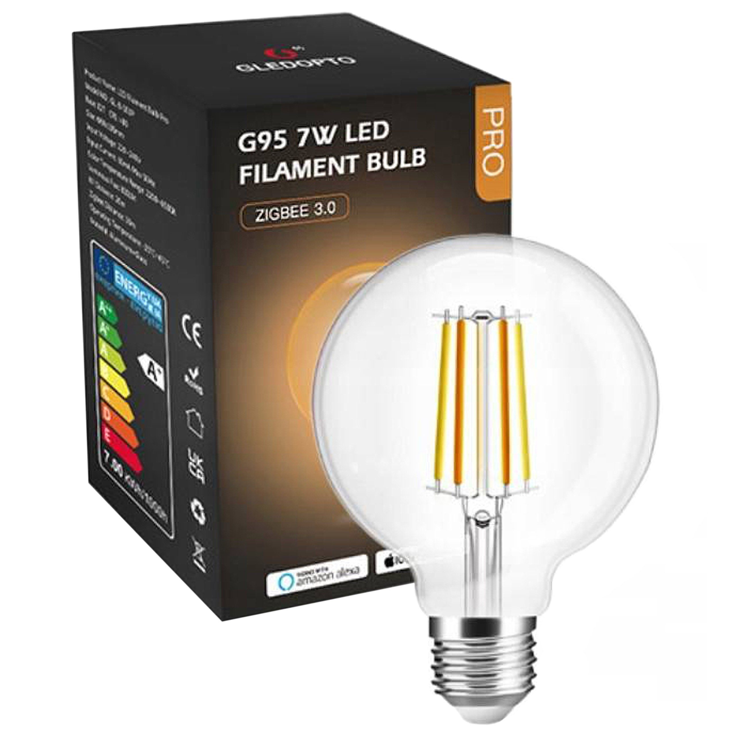Sarcia.eu LED-Leuchtmittel LED Glühlampe 7W CCT Vintage White G95 ZigBee GL HUE TUYA