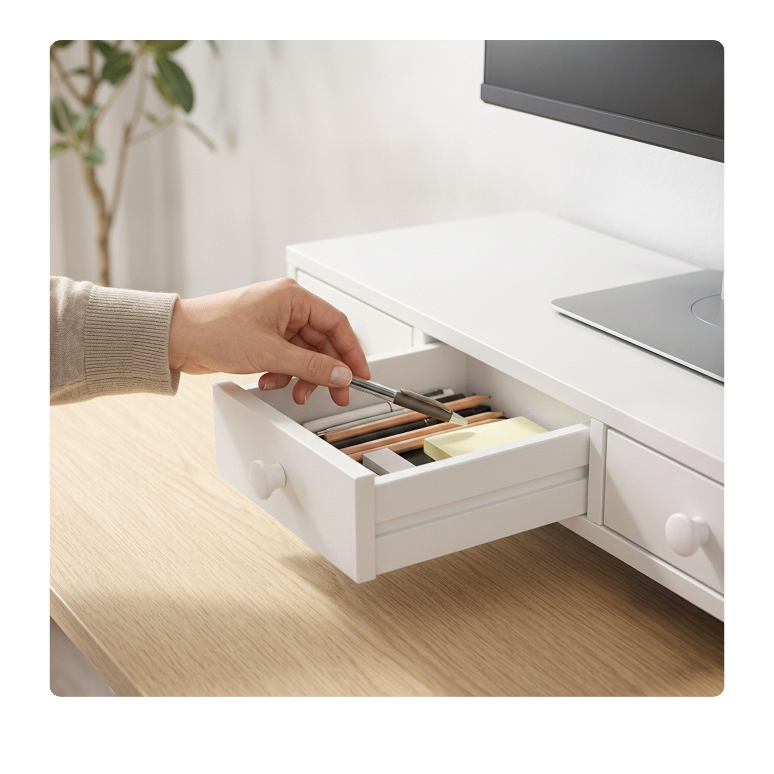 relaxdays Monitorständer mit 3 Schublade, (weiß)