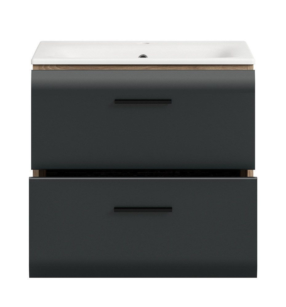 xonox.home Waschbeckenunterschrank Waschtisch Ice inkl. Waschbecken, Nox Oak / schwarz matt (1-St) Badmöbel