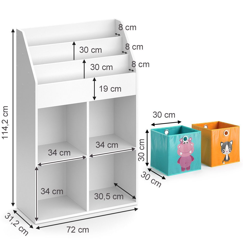 Vicco Bücherregal Luigi, Weiß, 72 x 114.2 cm mit 2 Faltboxen, 1-tlg.