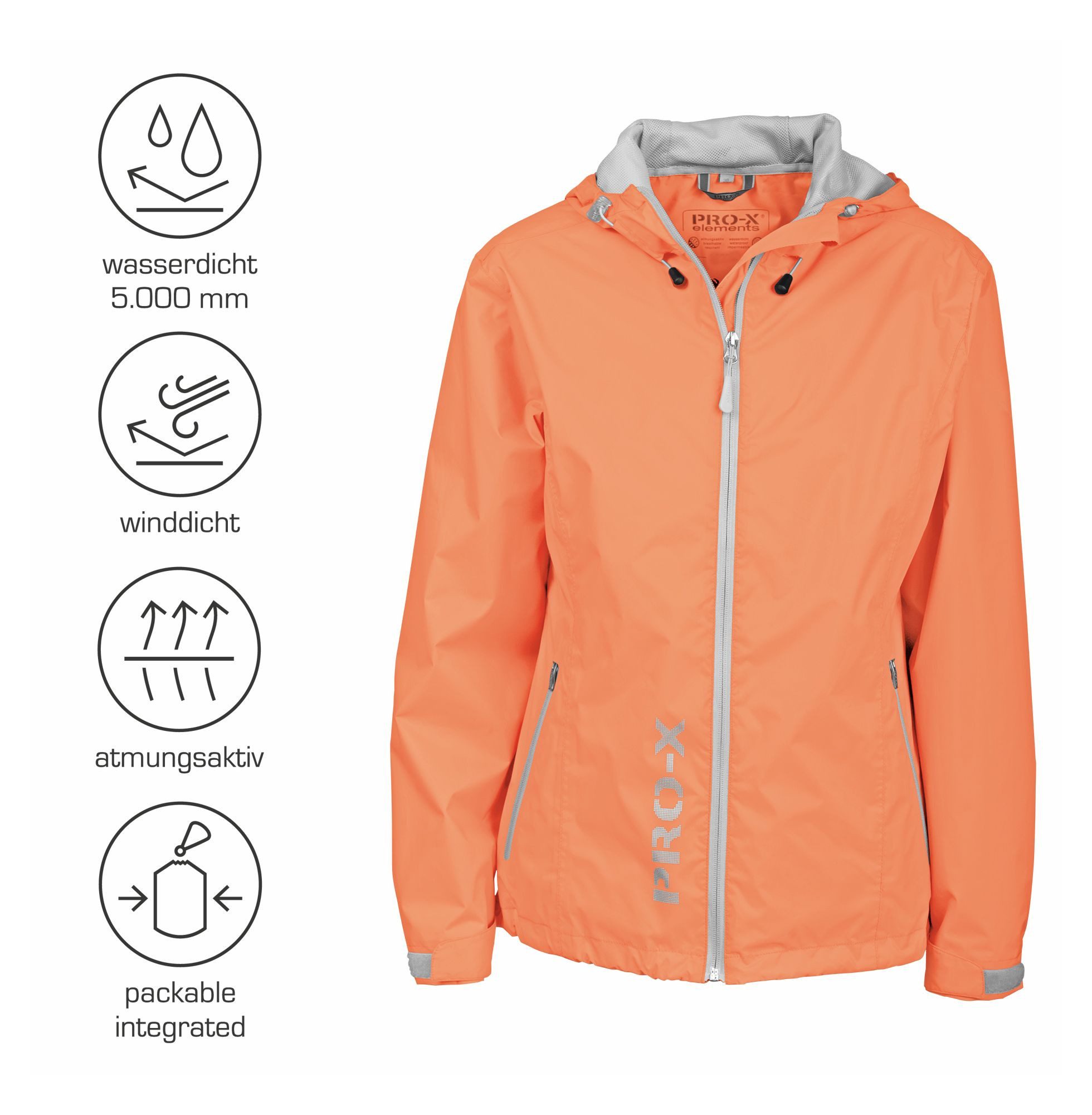 PRO-X ELEMENTS Regenjacke LADY FLASH atmungsaktiv, wasserdicht, verschweißte Nähte wasserdicht, atmungsaktiv, winddicht, verschweißte Nähte