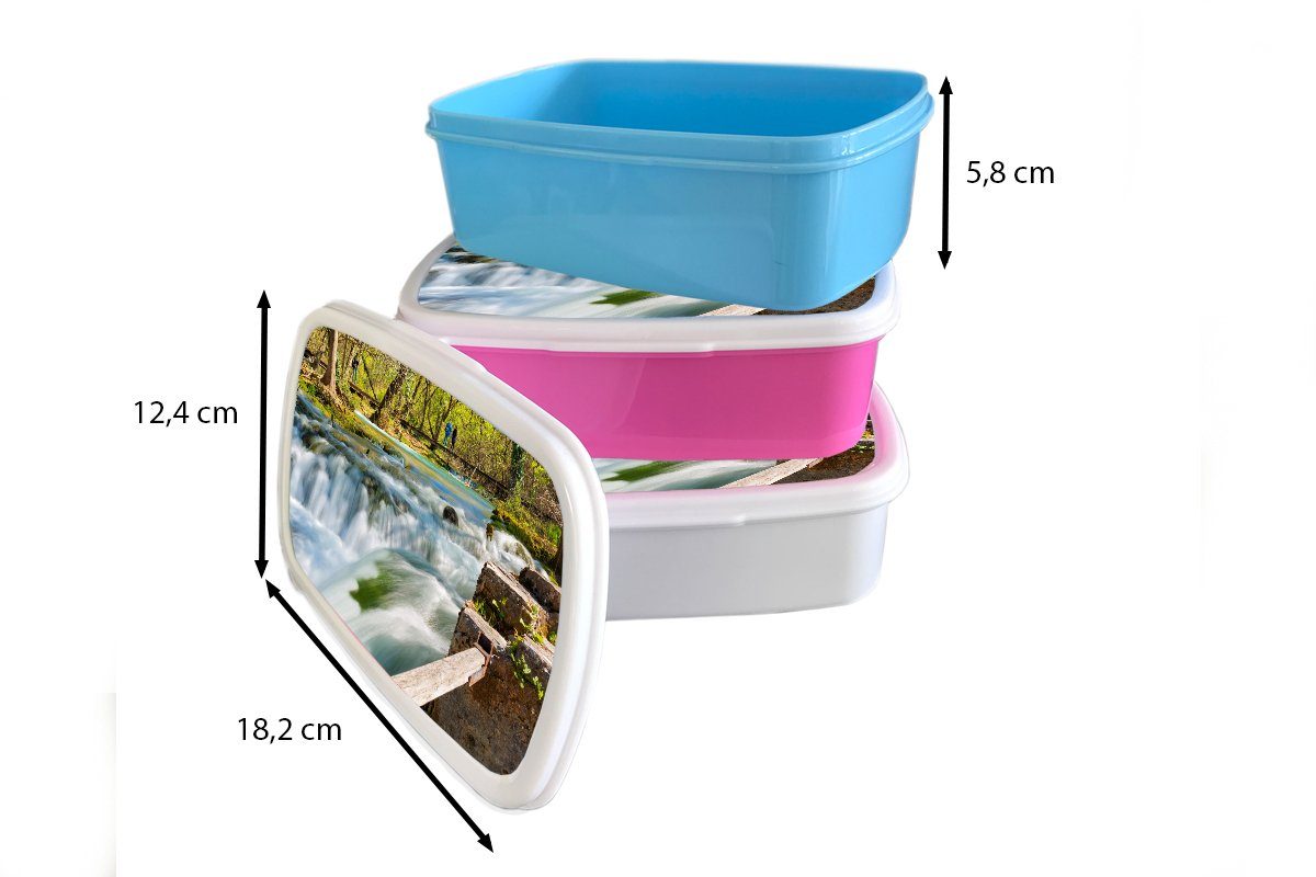 MuchoWow Lunchbox Die Wasserfälle Brotbox wilden (2-tlg), Kunststoff, Kinder Brotdose, Nationalparks für und Erwachsene, für Mädchen und Krka, weiß des Jungs