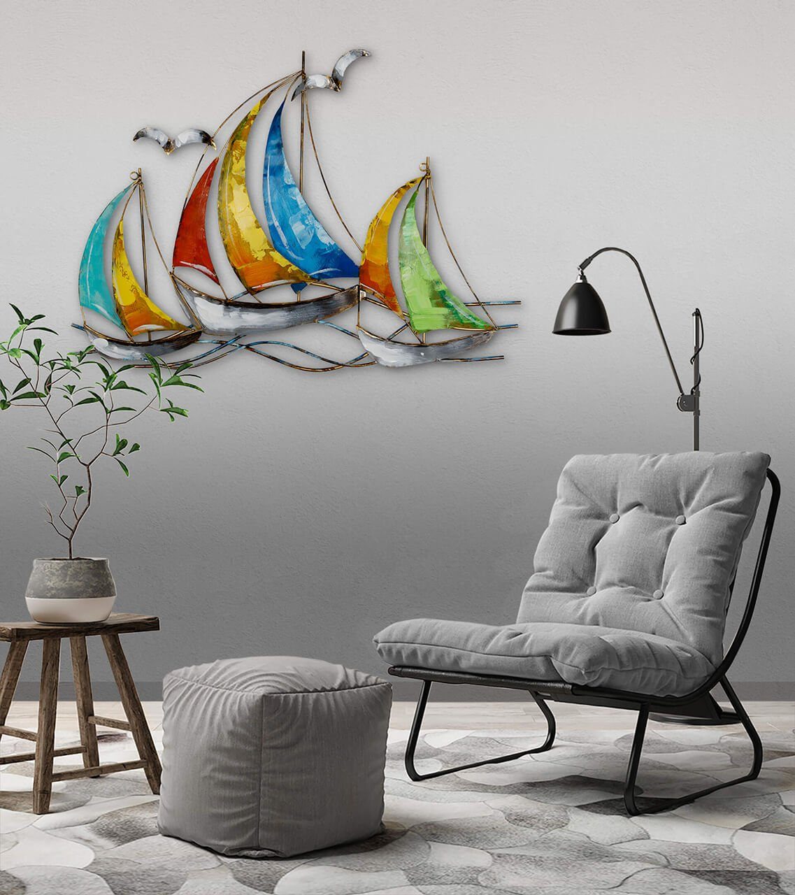 KUNSTLOFT Wanddekoobjekt Segel der Farben 100x75x3 cm, handgefertigte Wanddeko Metall