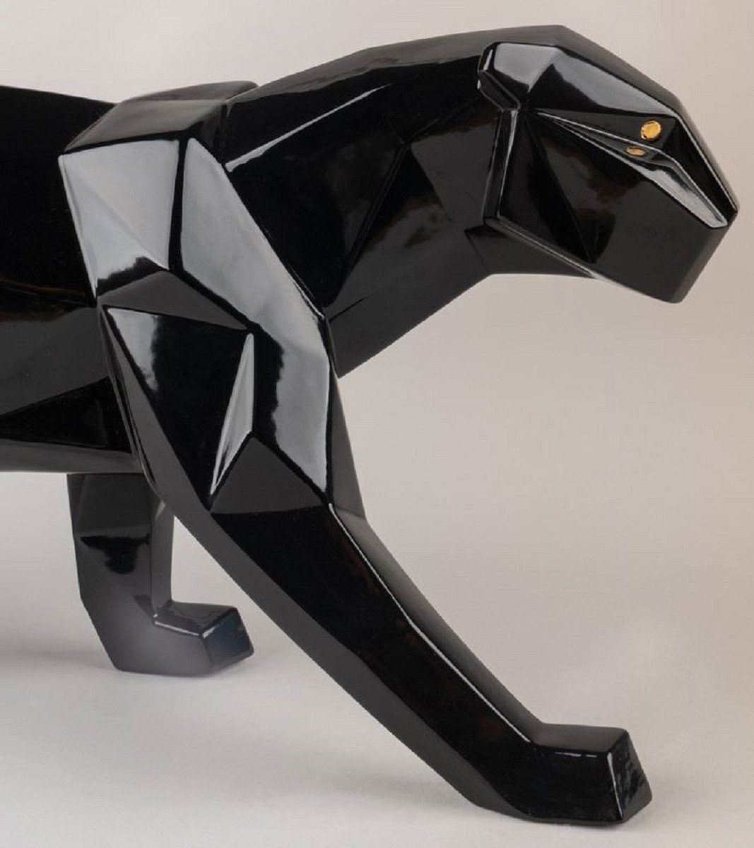 Panther Casa 50 H. Accessoires Padrino Porzellan Schwarz Figur - spanischen Luxus Porzellan Padrino 12 Dekofigur - Luxus aus cm Skulptur Deko Hangefertigte feinstem glasiert Casa x x Deko 19