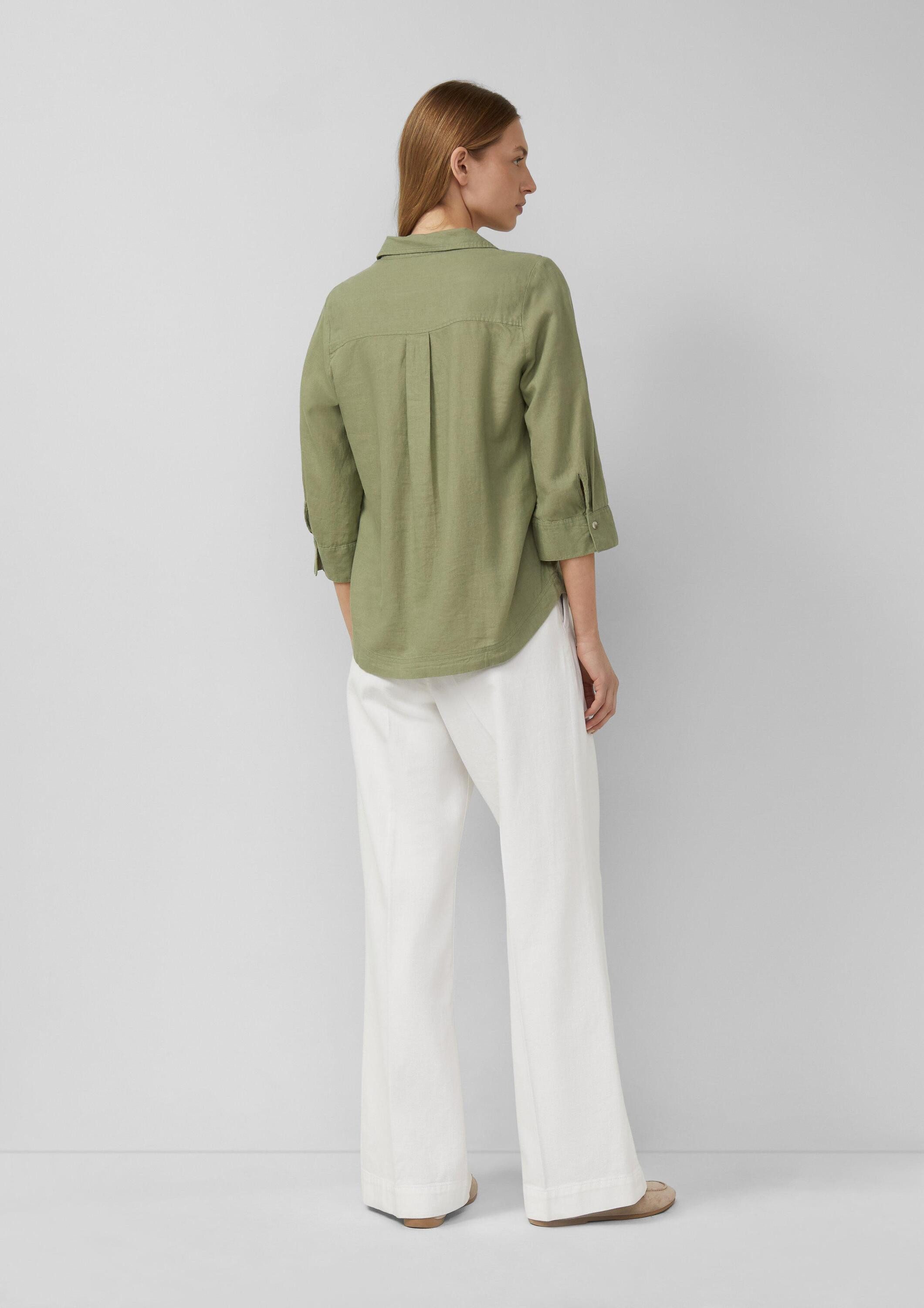 s.Oliver Kurzarmbluse Bluse Leinenmix-Bluse mit 3/4-Ärmeln und Turn-up