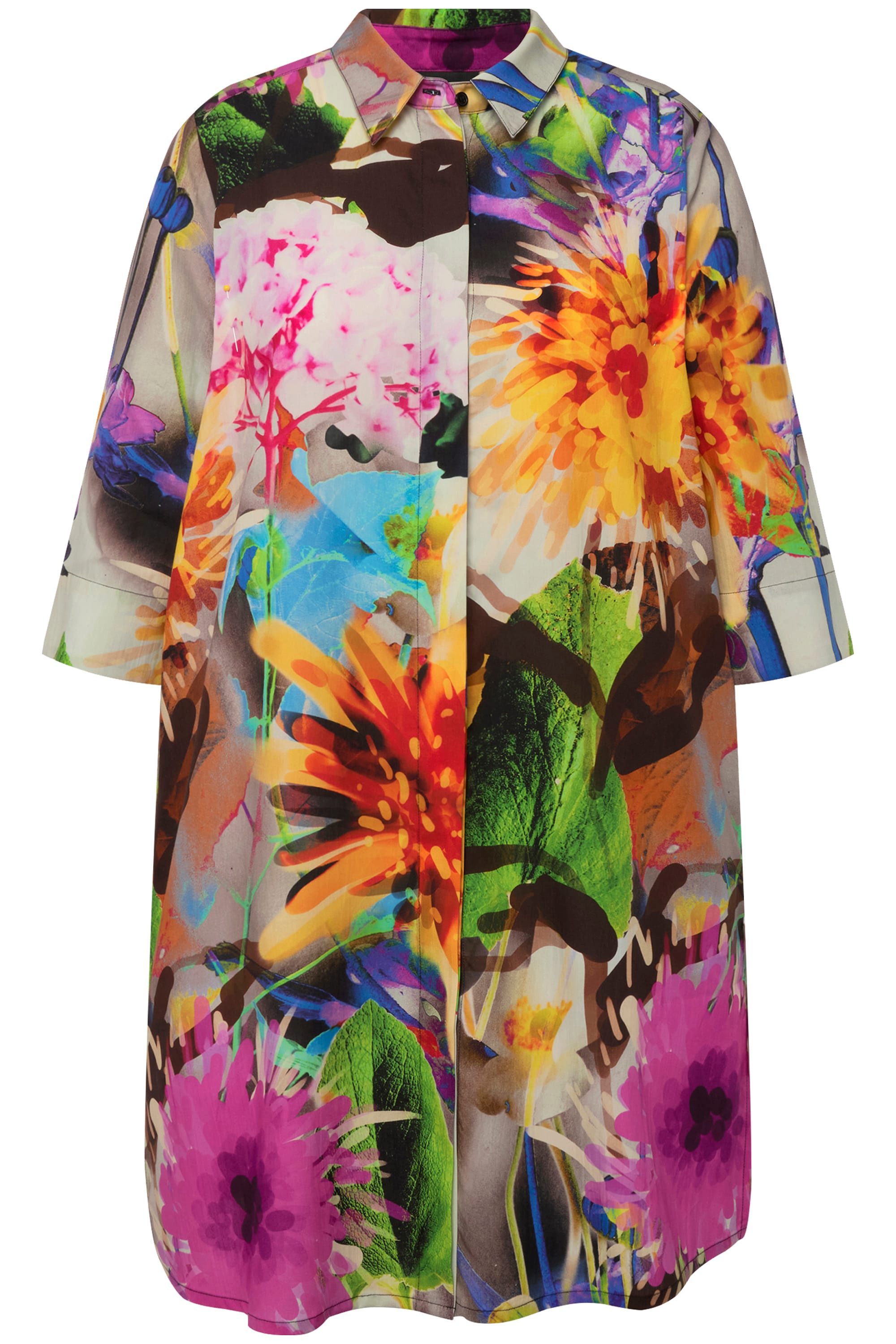 Ulla Popken Longbluse Lyocell-Longbluse Blüten Hemdkragen günstig online kaufen