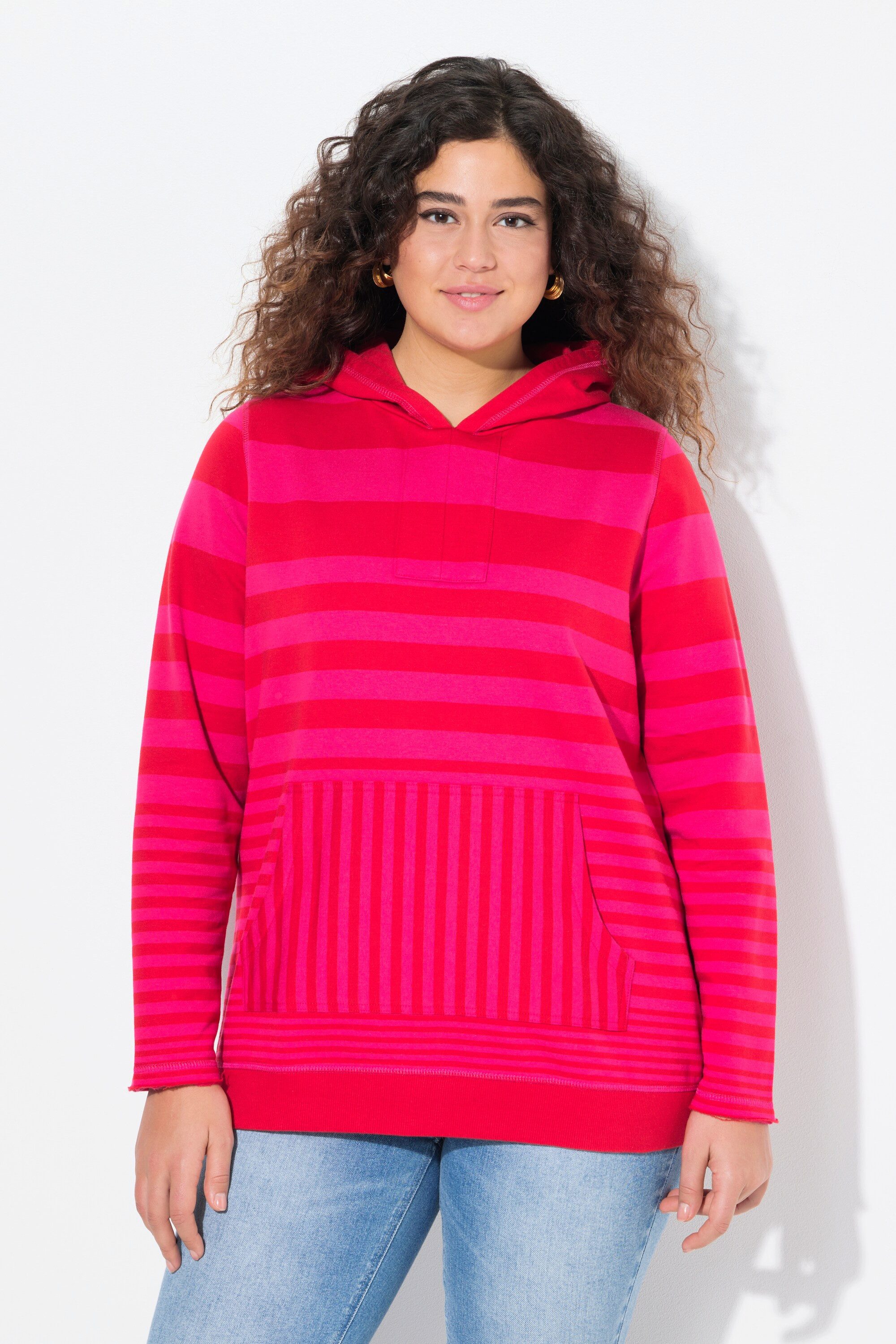 Ulla Popken Hoodie Hoodie Streifen Kapuze Kängurutasche Langarm