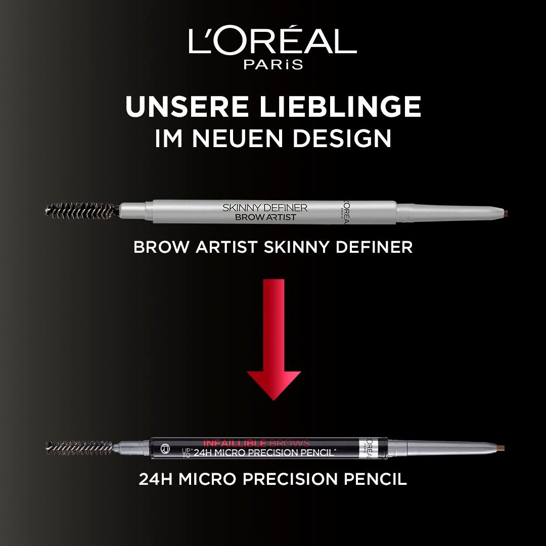 Skinny in Augen-Make-Up, Spiralbürste mit Augenbrauen-Stift Stiftform PARIS 105 Brow Artist Definer, L'ORÉAL Brunette