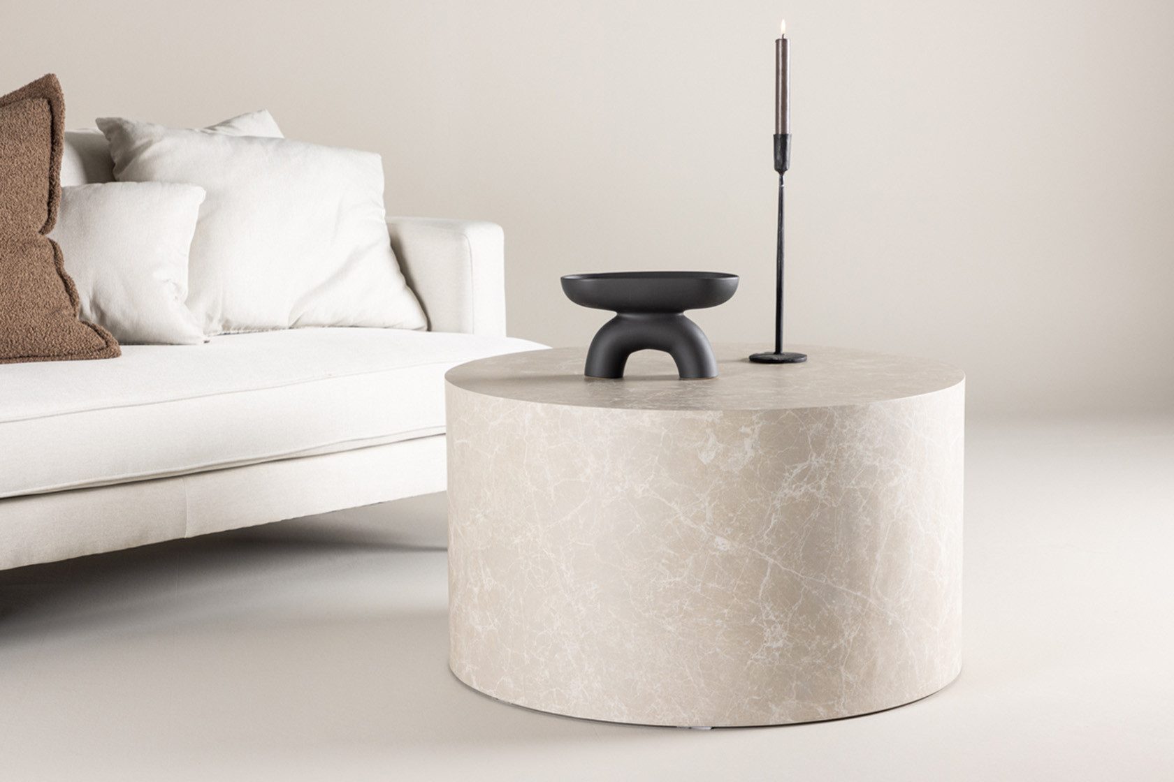 Couchtisch YORK runder Sofa Tisch ⌀80cm - Wohnzimmertisch beige in Marmor-Optik