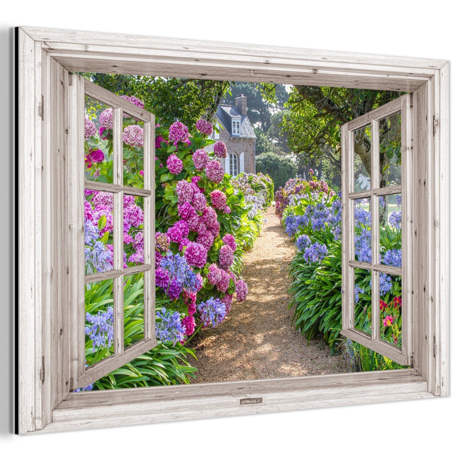 MuchoWow Metallbild Hortensie - Fensterblick - günstig online kaufen