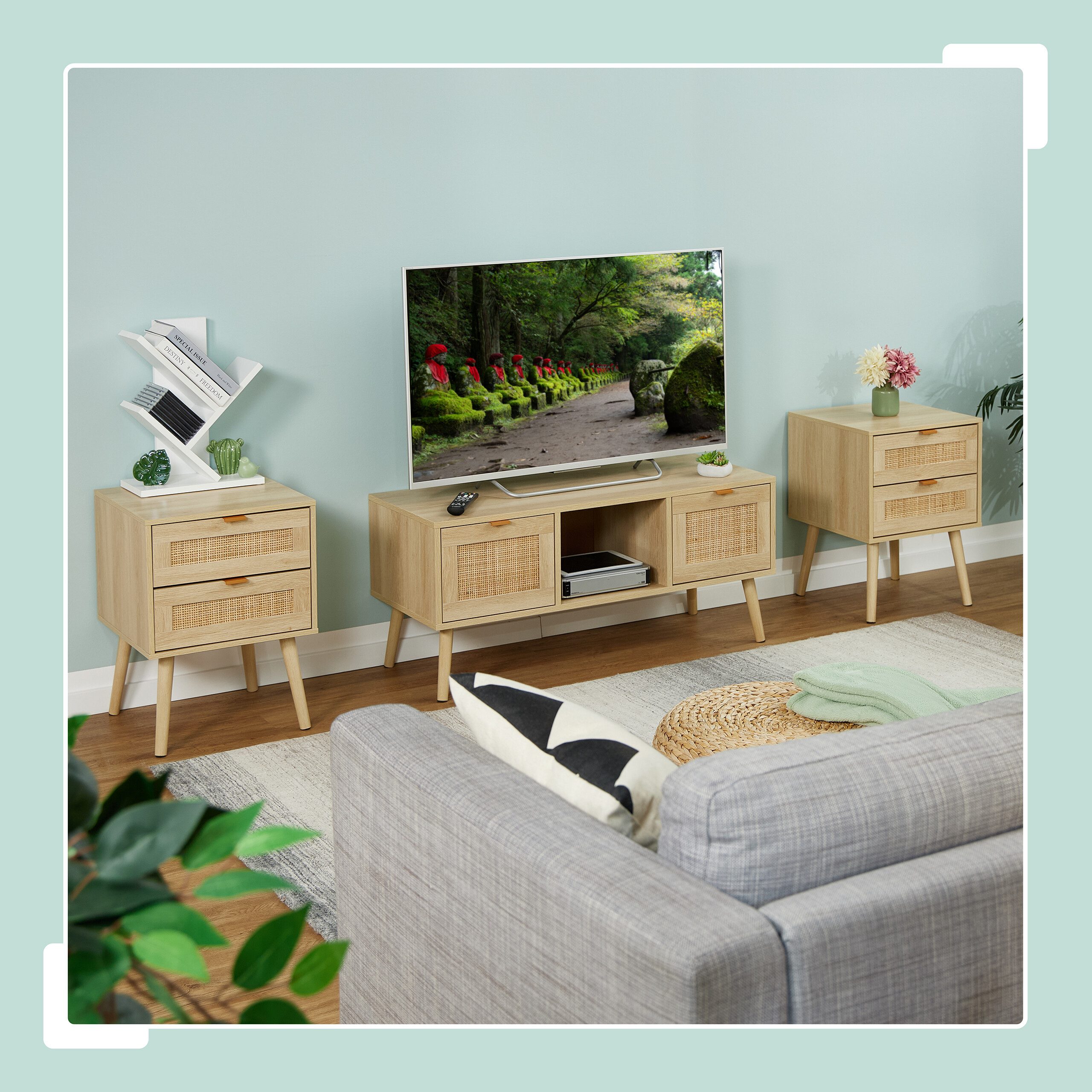 relaxdays Nachttisch im Rattan Design 2 Schublade (2-St), 2er Pack günstig online kaufen