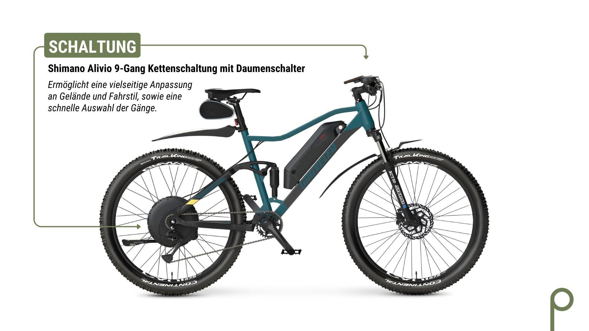 Prophete E-Bike Mountainbike Graveler, 9 Gang Shimano Alivio Schaltwerk, Kettenschaltung, Heckmotor, 499 Wh, Pedelec, Elektrofahrrad für Damen u. Herren, MTB